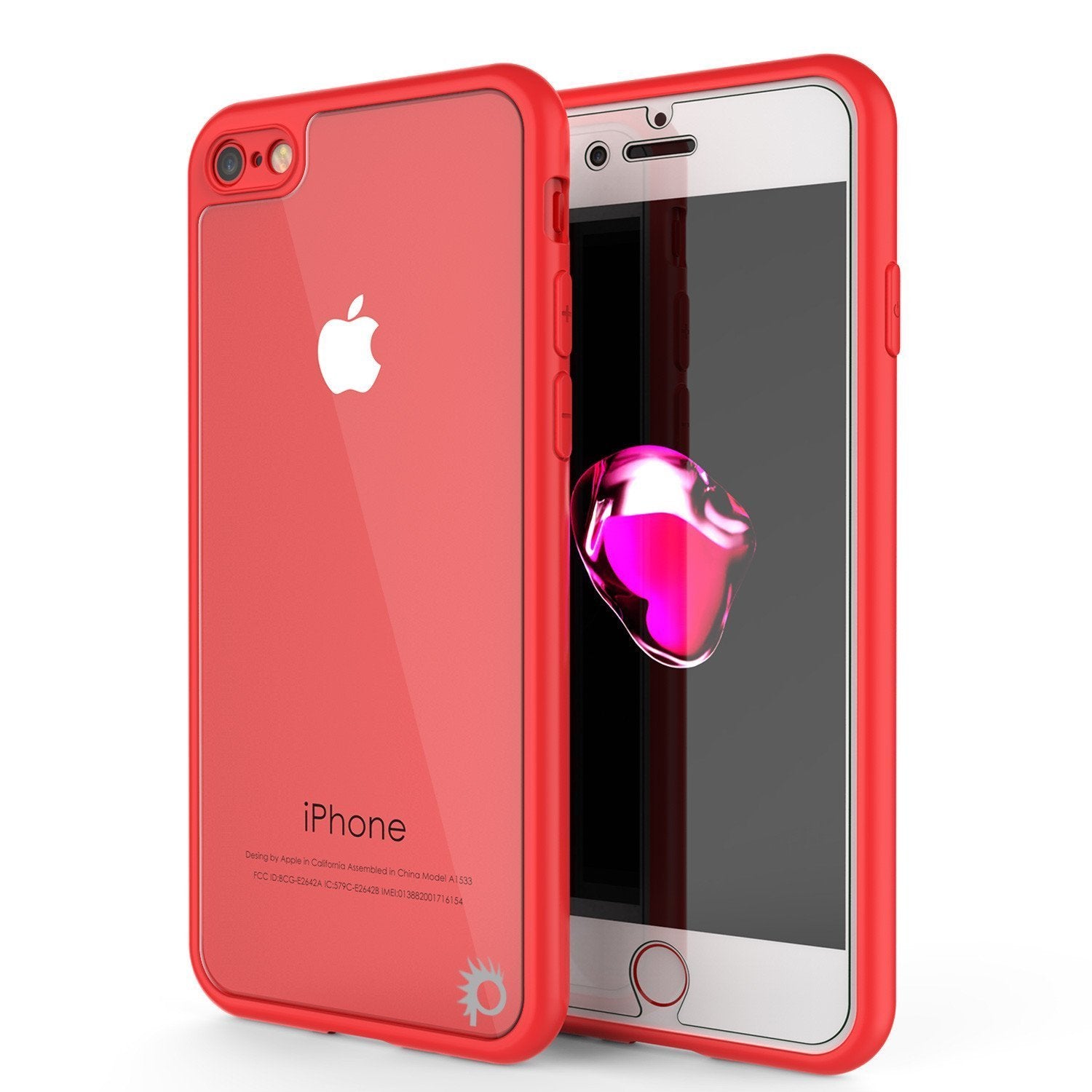 iPhone 8 Case [MASK Series] [RED] Full Body Hybrid Dual Layer TPU Cover W/ protective Tempered Glass Screen Protector