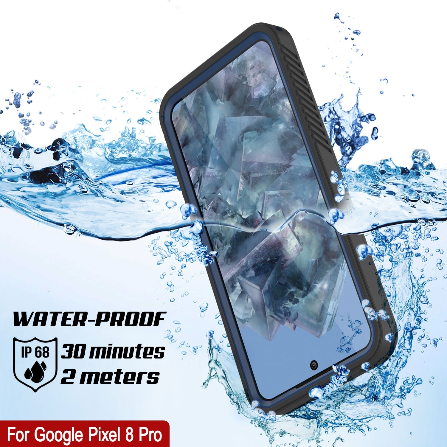 Google Pixel 8 Pro Waterproof Case, Punkcase [Extreme Series] Armor Cover W/ Built In Screen Protector [Navy Blue]
