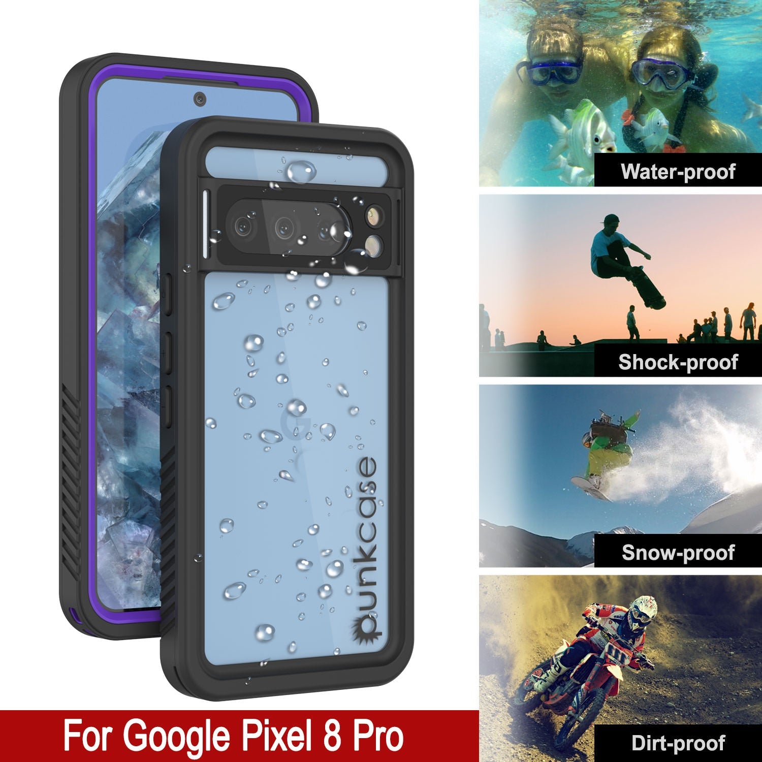 Google Pixel 8 Pro Waterproof Case, Punkcase [Extreme Series] Armor Cover W/ Built In Screen Protector [Purple]