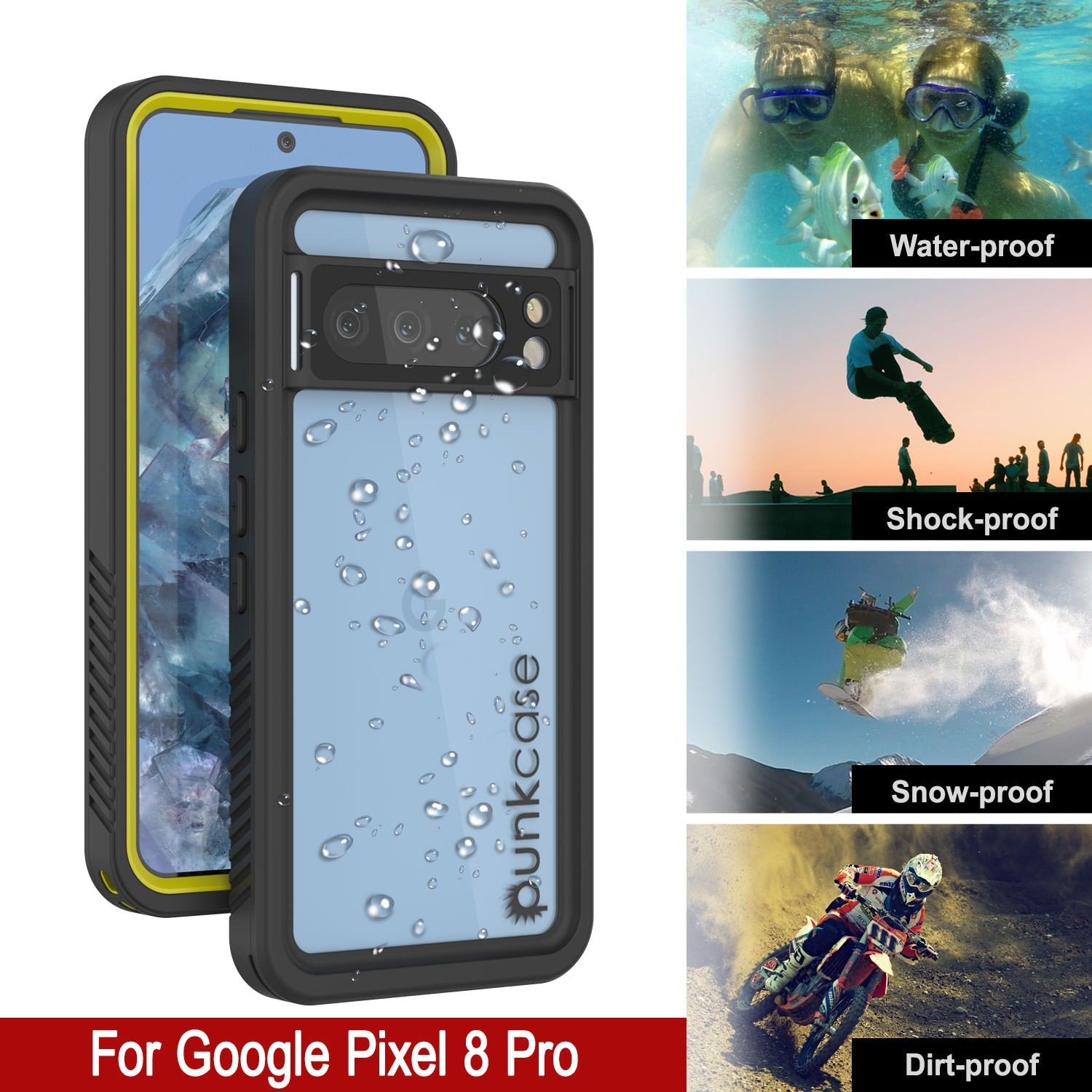 Google Pixel 8 Pro Waterproof Case, Punkcase [Extreme Series] Armor Cover W/ Built In Screen Protector [Yellow]