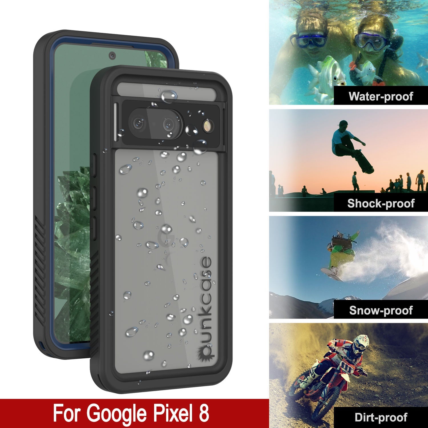 Google Pixel 8  Waterproof Case, Punkcase [Extreme Series] Armor Cover W/ Built In Screen Protector [Navy Blue]