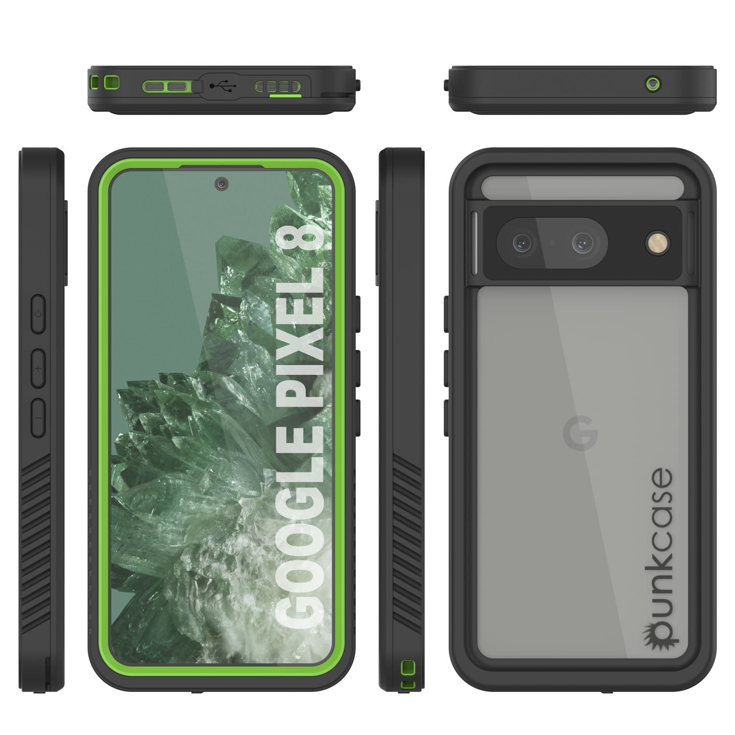 Google Pixel 8  Waterproof Case, Punkcase [Extreme Series] Armor Cover W/ Built In Screen Protector [Light Green]
