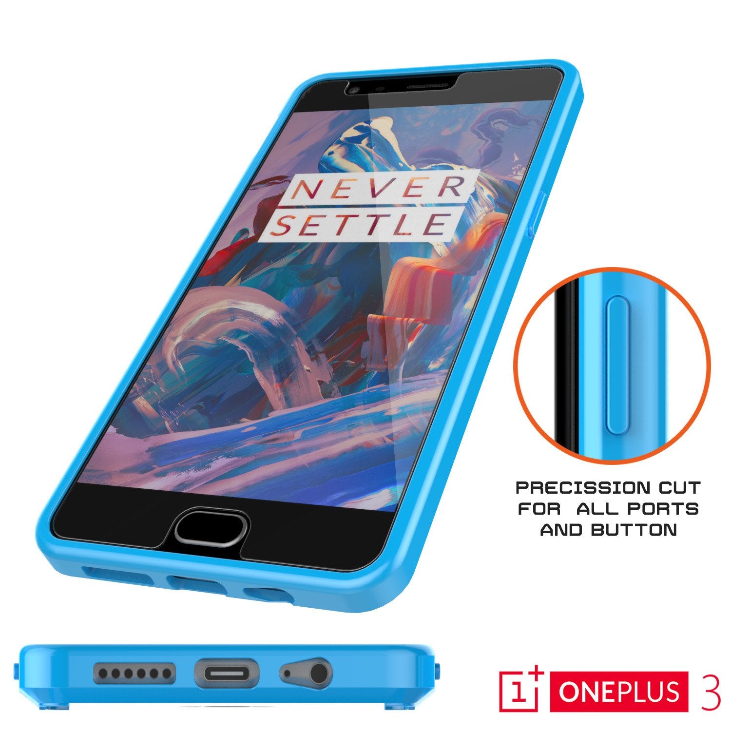 OnePlus 3 Case Punkcase® LUCID 2.0 Light Blue Series w/ SHIELD GLASS Lifetime Warranty Exchange