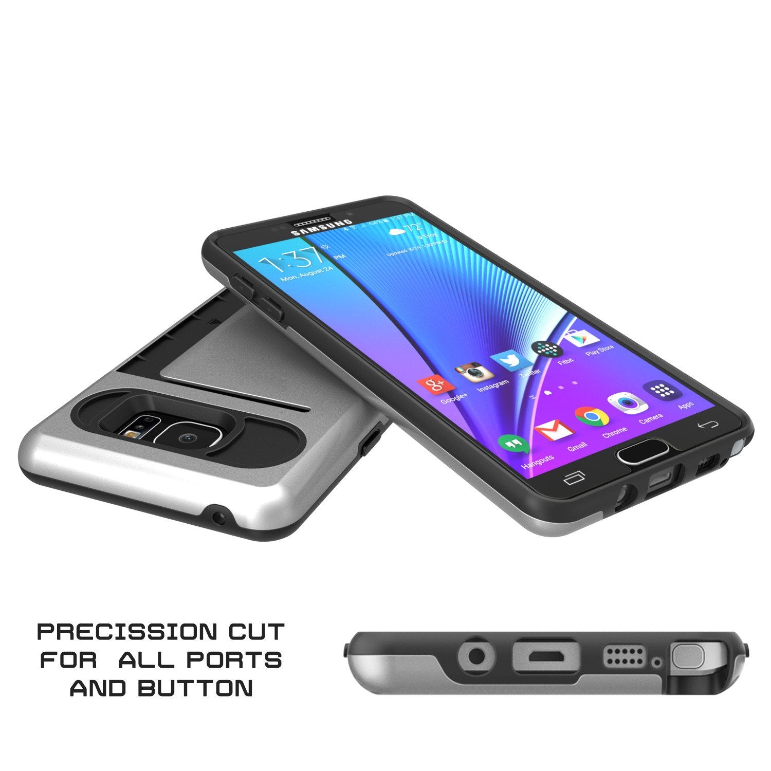 Galaxy Note 5 Case PunkCase CLUTCH Silver Series Slim Armor Soft Cover Case w/ Tempered Glass
