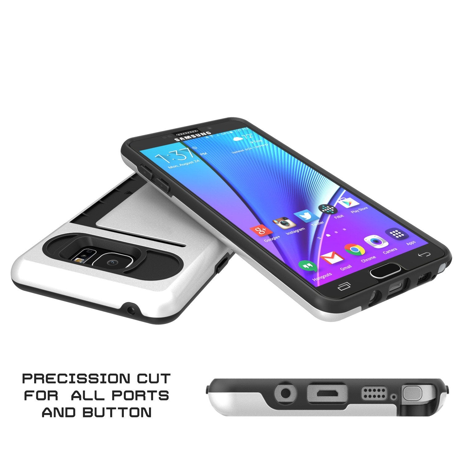 Galaxy Note 5 Case PunkCase CLUTCH White Series Slim Armor Soft Cover Case w/ Tempered Glass