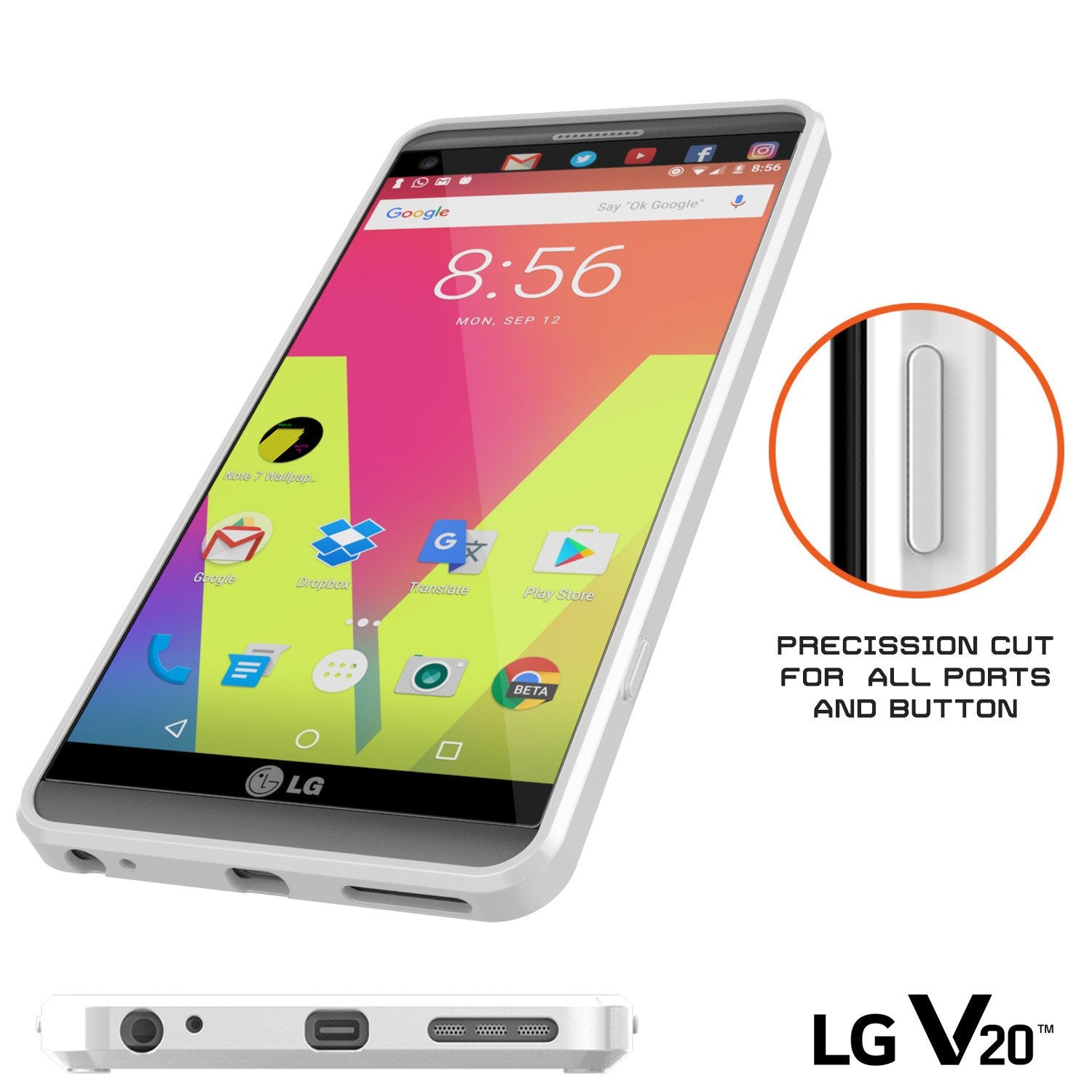 LG v20 Case Punkcase® LUCID 2.0 White Series w/ PUNK SHIELD Glass Screen Protector | Ultra Fit