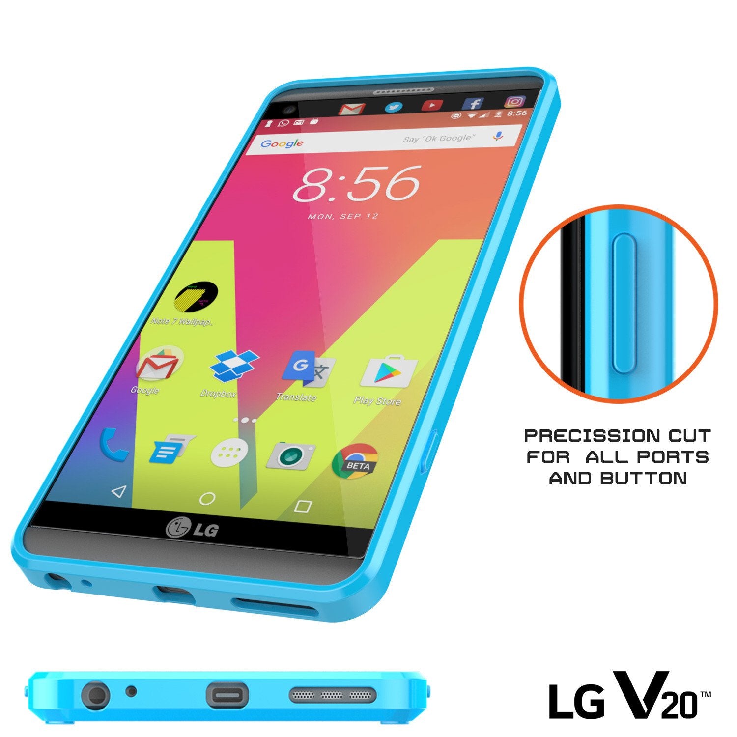 LG v20 Case Punkcase® LUCID 2.0 Light Blue Series w/ PUNK SHIELD Glass Screen Protector | Ultra Fit