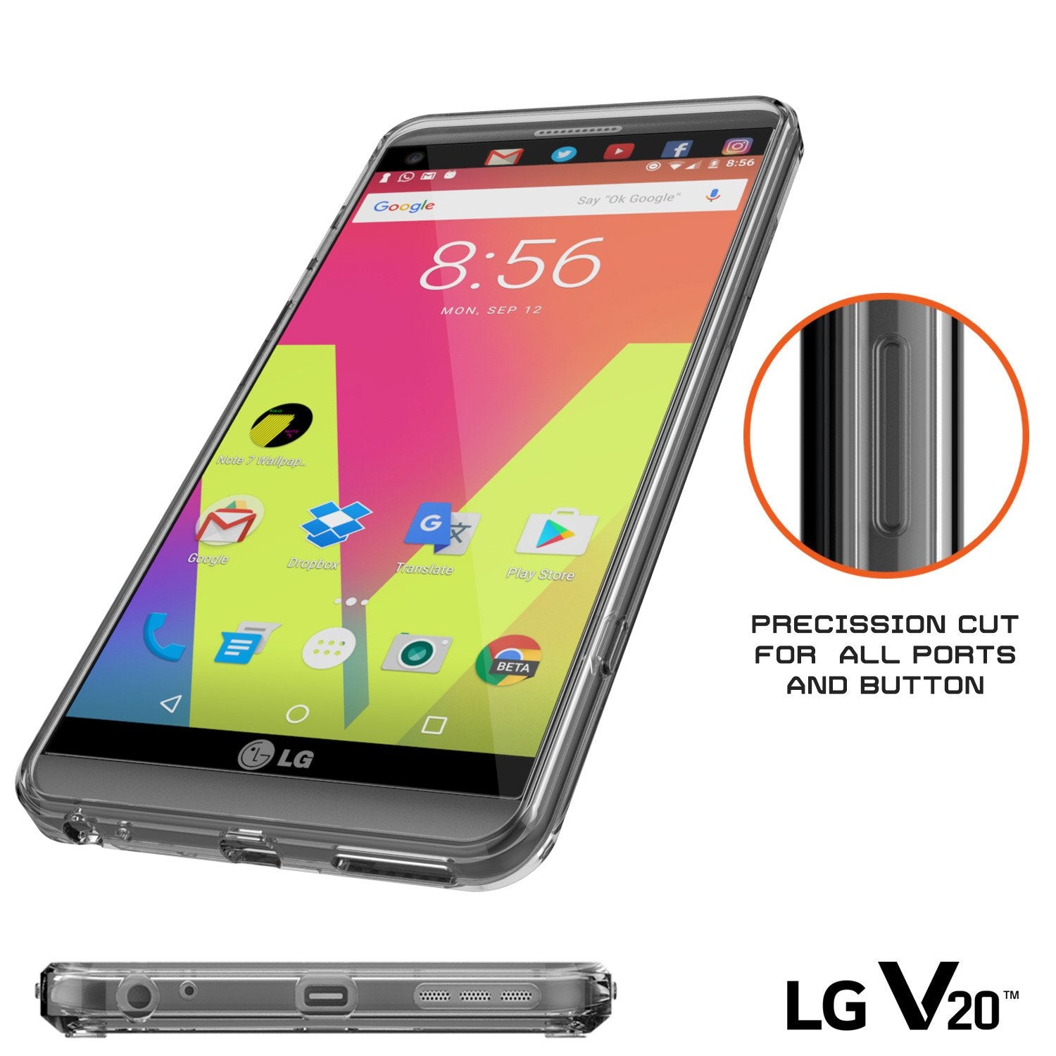 LG v20 Case Punkcase® LUCID 2.0 Crystal Black Series w/ PUNK SHIELD Glass Screen Protector | Ultra Fit