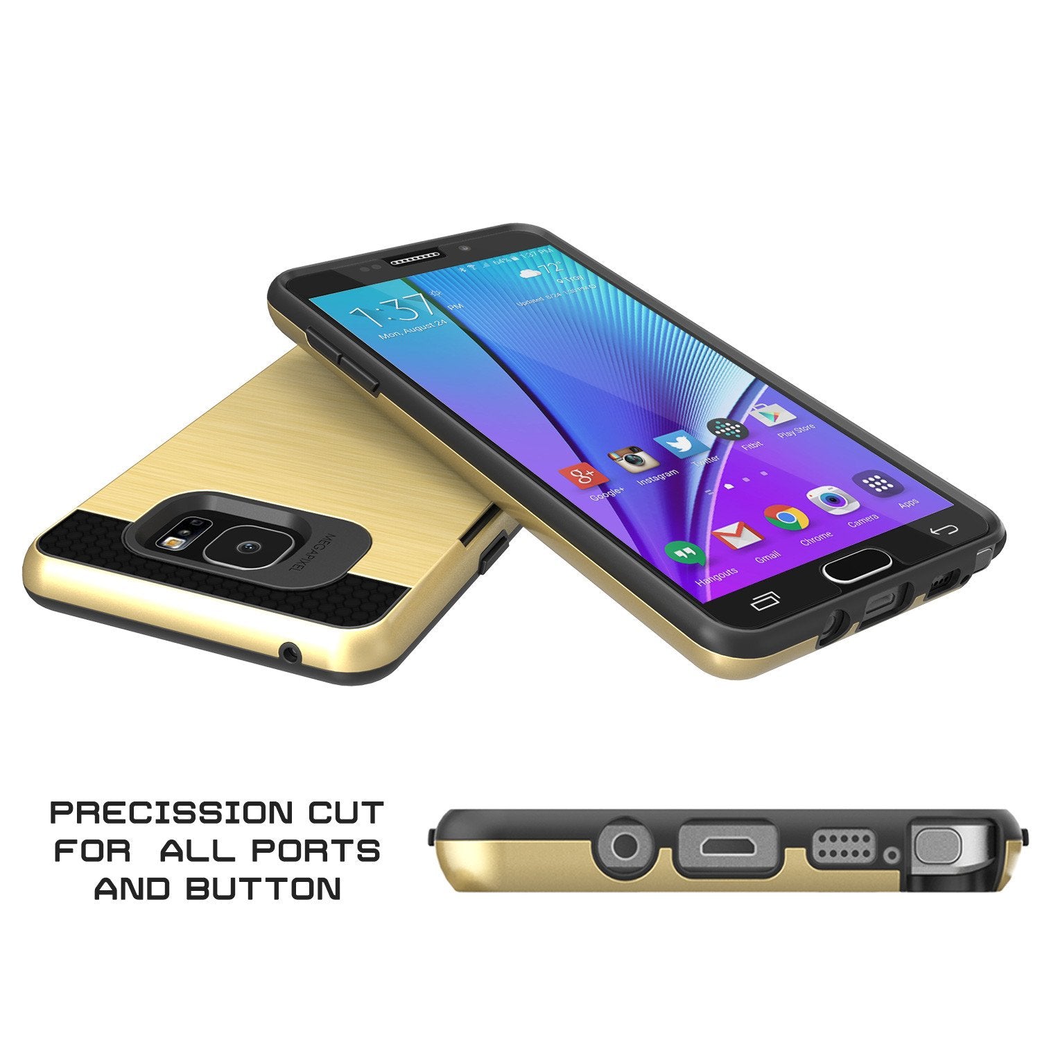 Galaxy Note 5 Case PunkCase SLOT Gold Series Slim Armor Soft Cover Case w/ Tempered Glass