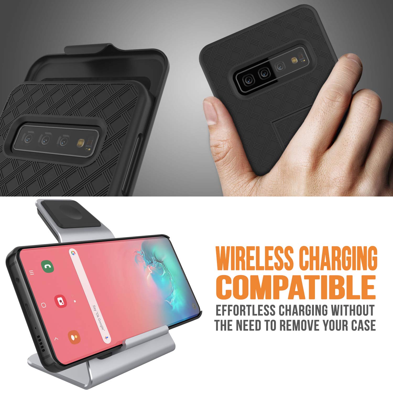 Punkcase Galaxy s10 Case With Screen Protector, Holster Belt Clip [Black]