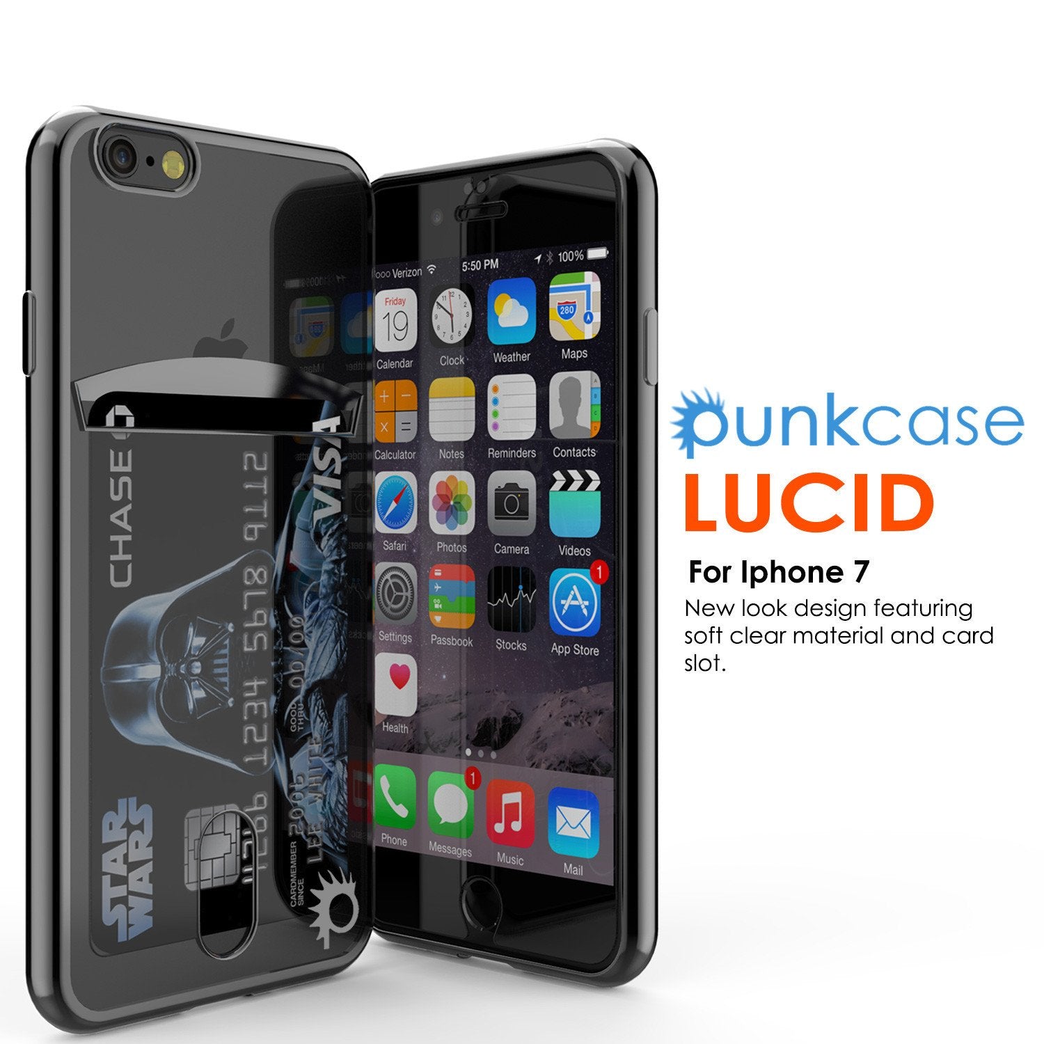 iPhone 7+ Plus Case, PUNKCASE® LUCID Black Series | Card Slot | SHIELD Screen Protector | Ultra fit