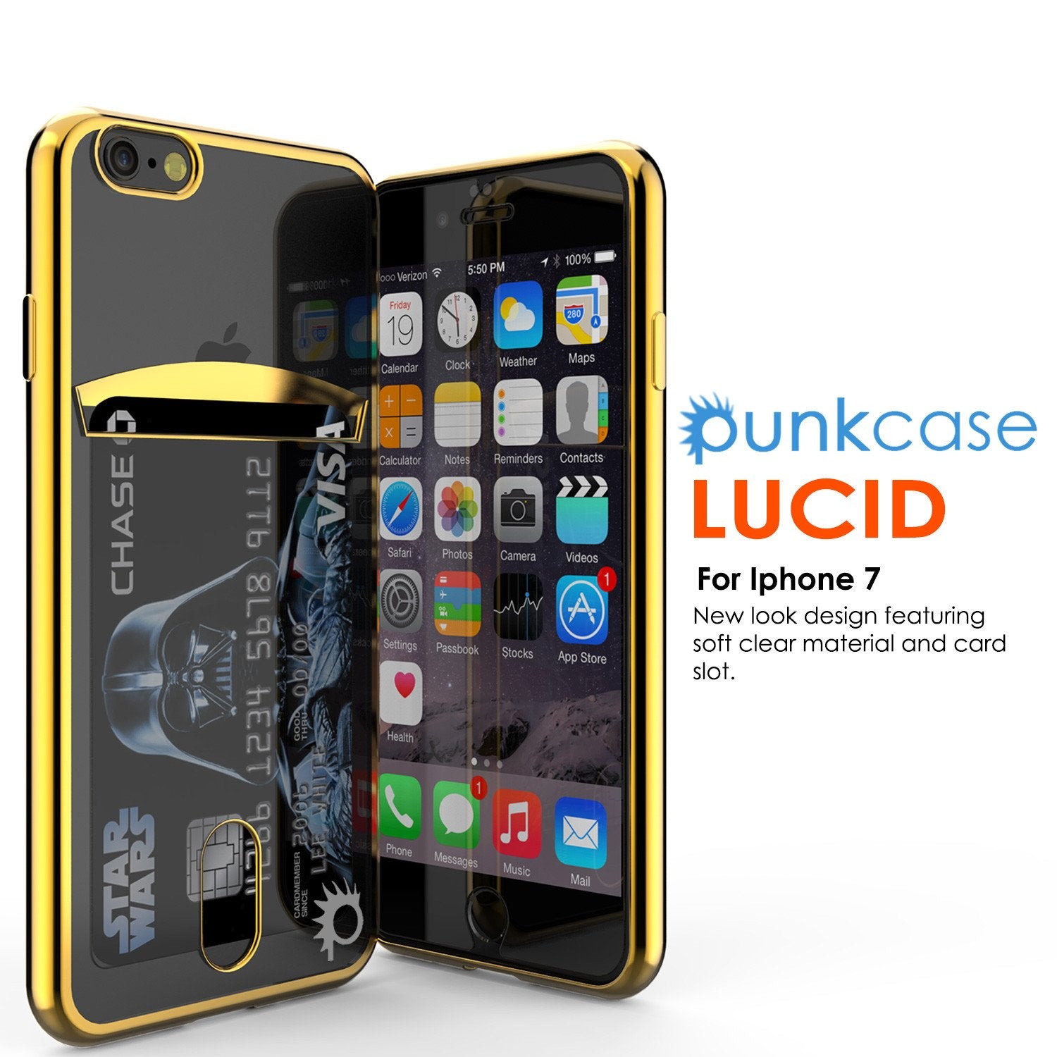 iPhone 7 Case, PUNKCASE® LUCID Gold Series | Card Slot | SHIELD Screen Protector | Ultra fit