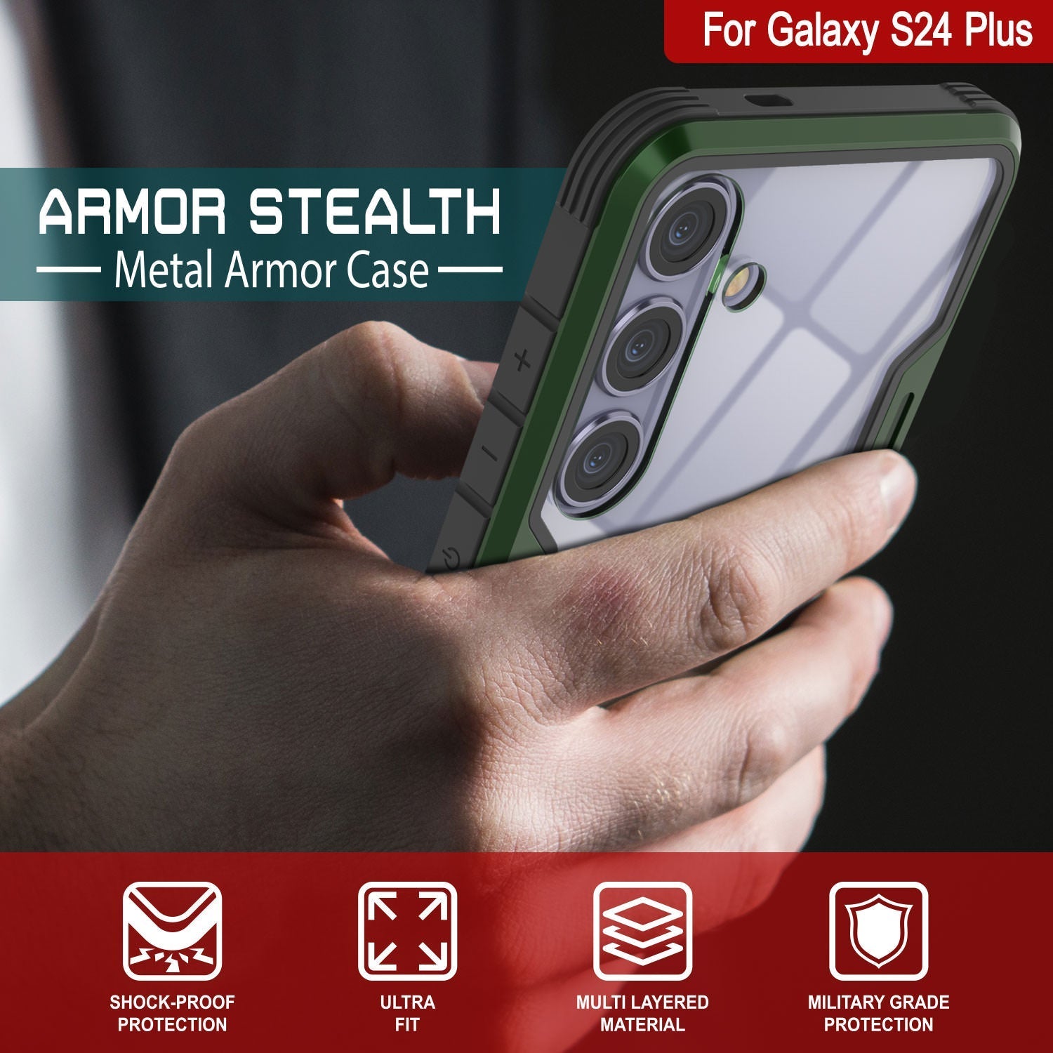 Punkcase S24+ Plus Armor Stealth Case Protective Military Grade Multilayer Cover [Dark Green]