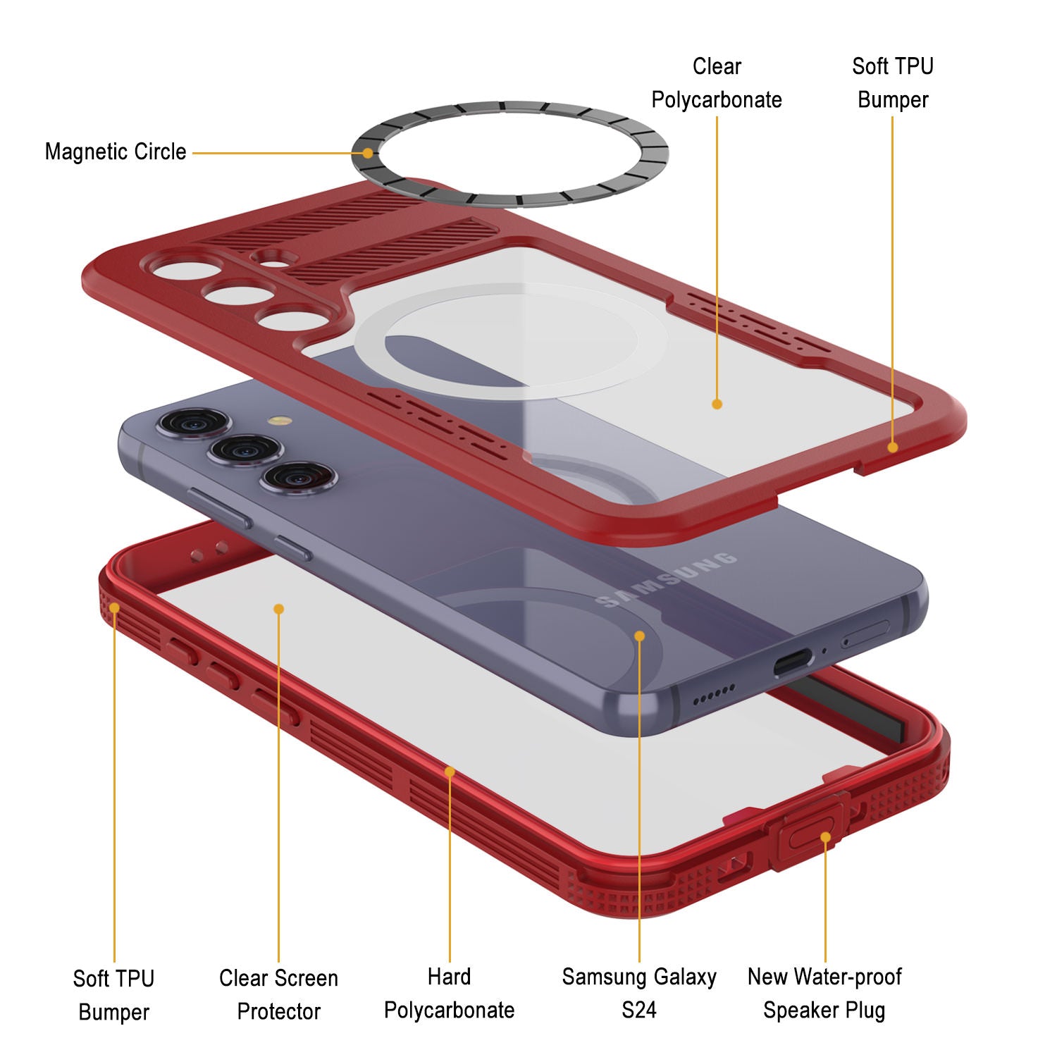 Galaxy S24 Waterproof Case [Alpine 2.0 Series] [Slim Fit] [IP68 Certified] [Shockproof] [Red]