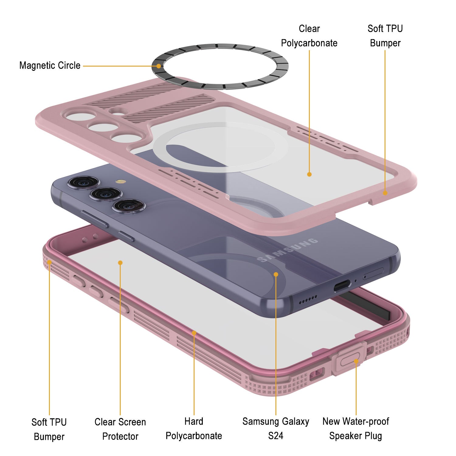 Galaxy S24 Ultra Waterproof Case [Alpine 2.0 Series] [Slim Fit] [IP68 Certified] [Shockproof] [Pink]