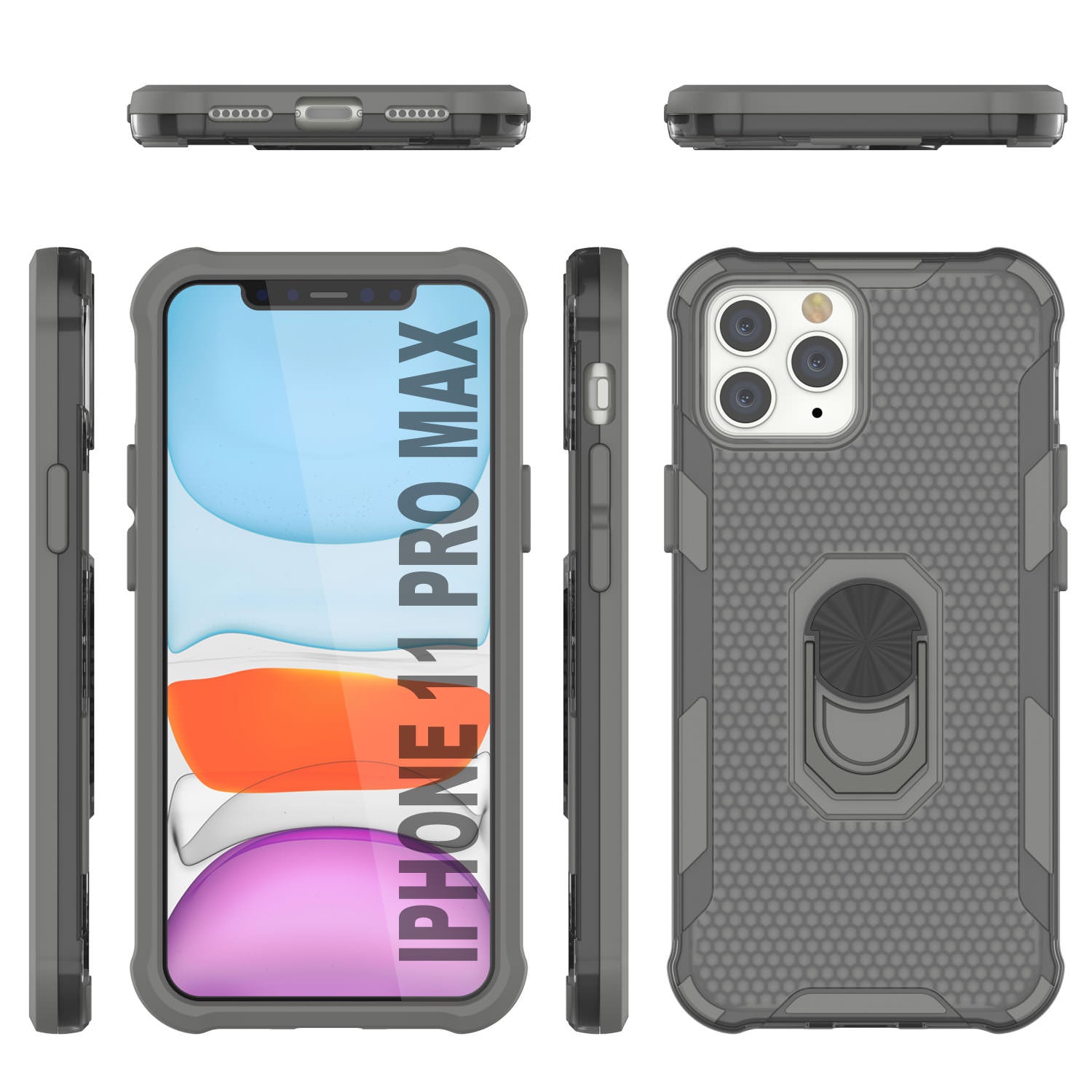 PunkCase for iPhone 11 Pro Max Case [Magnetix 2.0 Series] Clear Protective TPU Cover W/Kickstand [Grey]
