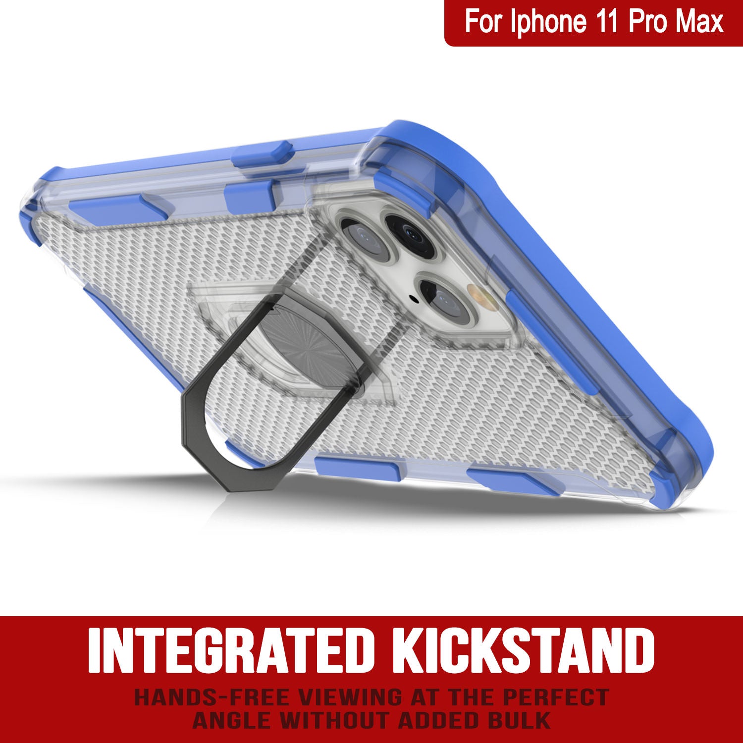 PunkCase for iPhone 11 Pro Max Case [Magnetix 2.0 Series] Clear Protective TPU Cover W/Kickstand [Blue]
