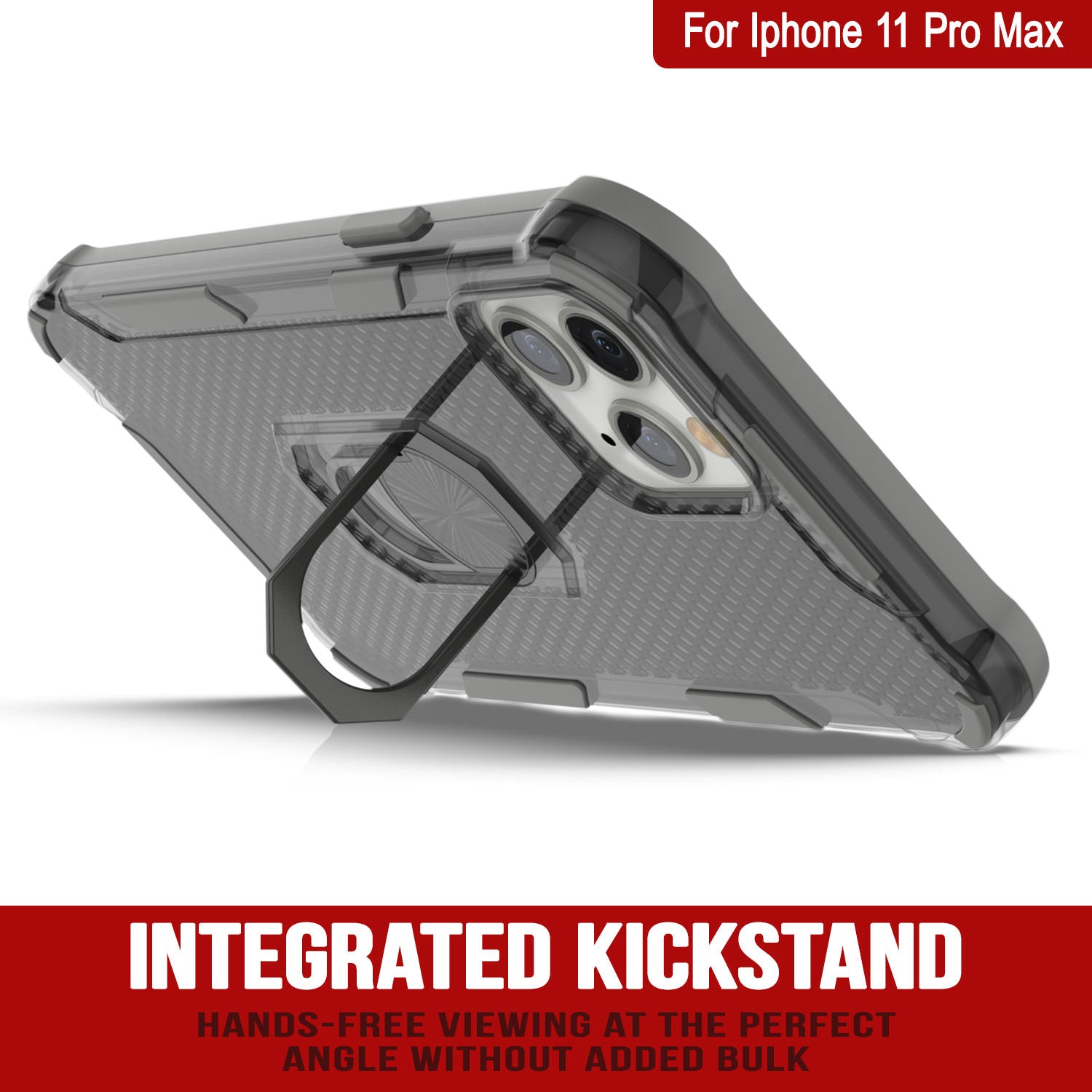 PunkCase for iPhone 11 Pro Max Case [Magnetix 2.0 Series] Clear Protective TPU Cover W/Kickstand [Grey]