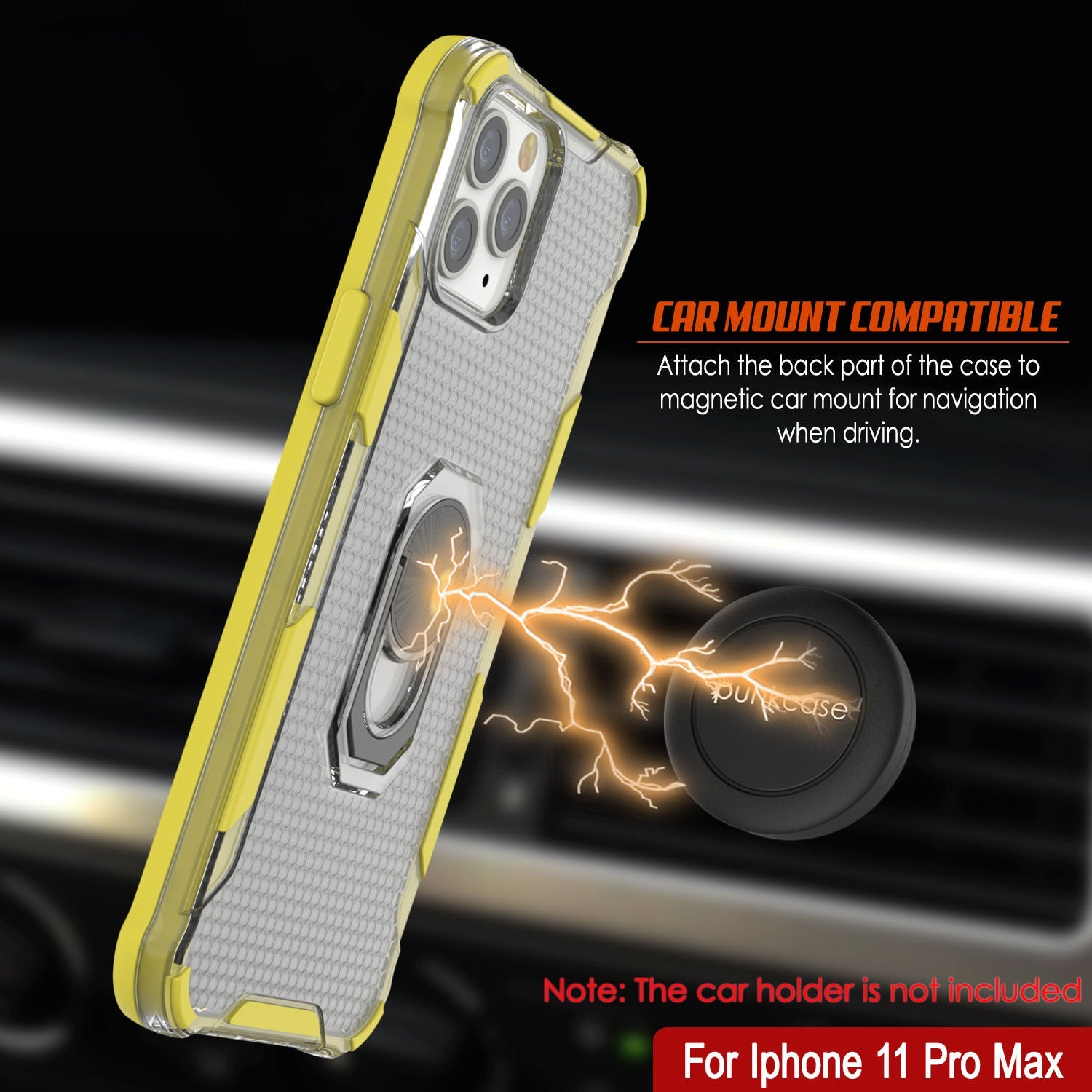 PunkCase for iPhone 11 Pro Max Case [Magnetix 2.0 Series] Clear Protective TPU Cover W/Kickstand [Yellow]