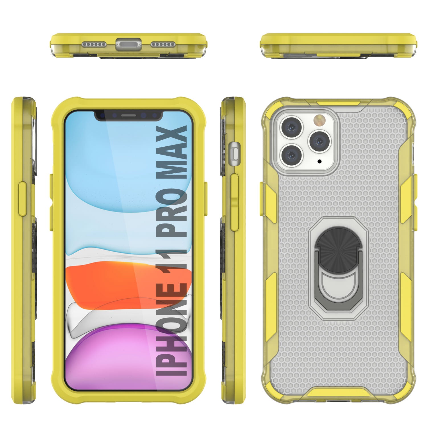 PunkCase for iPhone 11 Pro Max Case [Magnetix 2.0 Series] Clear Protective TPU Cover W/Kickstand [Yellow]