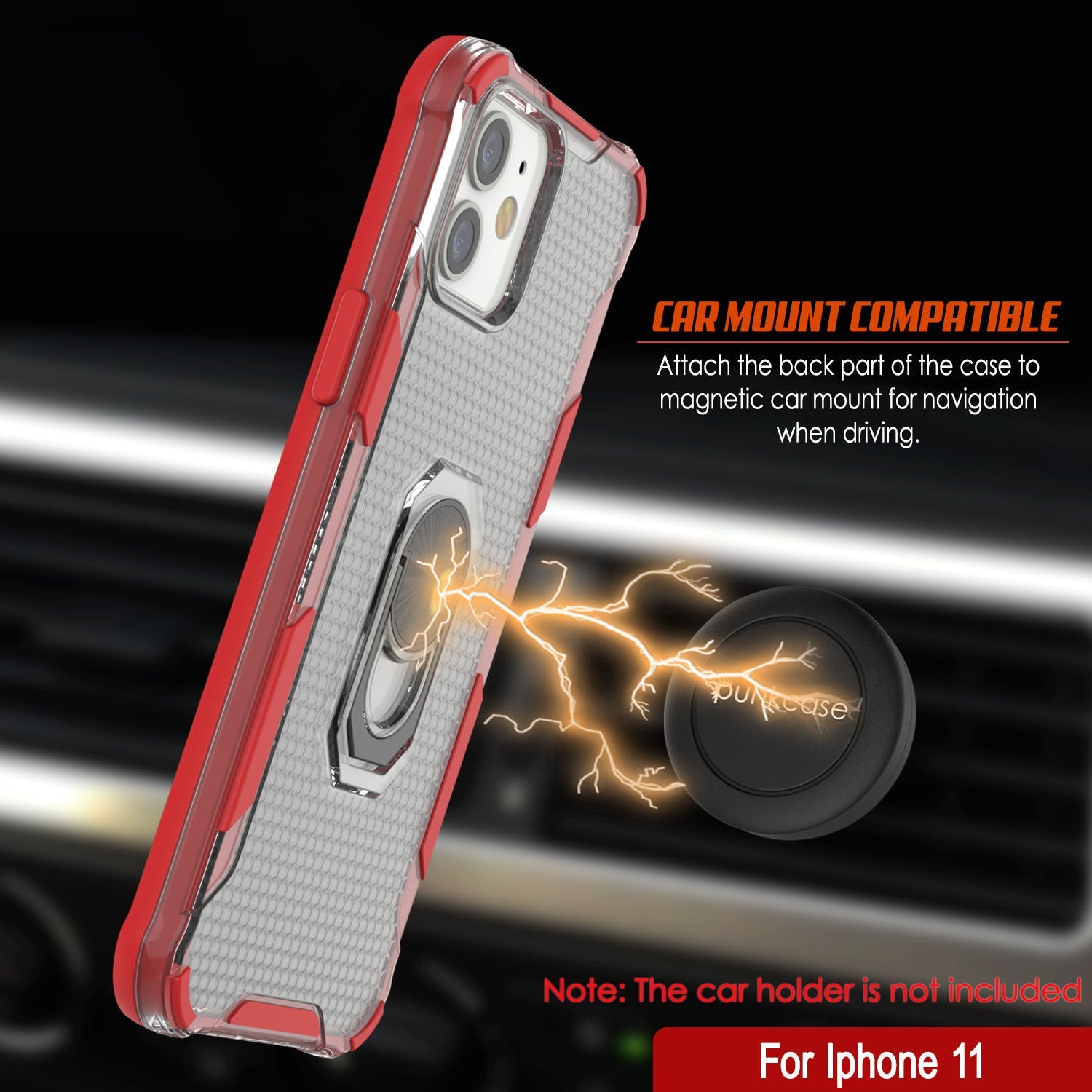 PunkCase for iPhone 11 Case [Magnetix 2.0 Series] Clear Protective TPU Cover W/Kickstand [Red]
