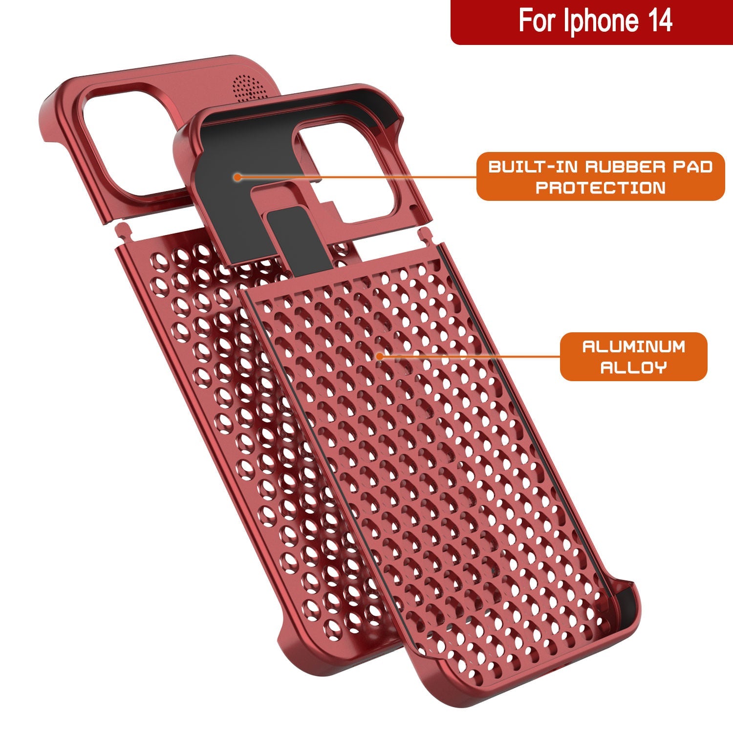 PunkCase for iPhone 14 Aluminum Alloy Case [Fortifier Extreme Series] Ultra Durable Cover [Red]