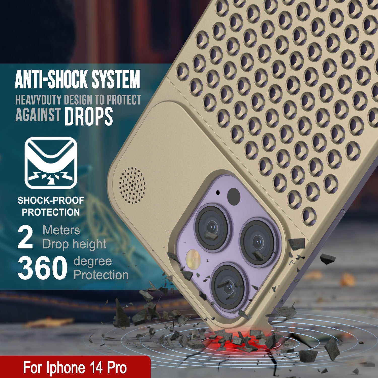PunkCase for iPhone 14 Pro Aluminum Alloy Case [Fortifier Extreme Series] Ultra Durable Cover [Gold]