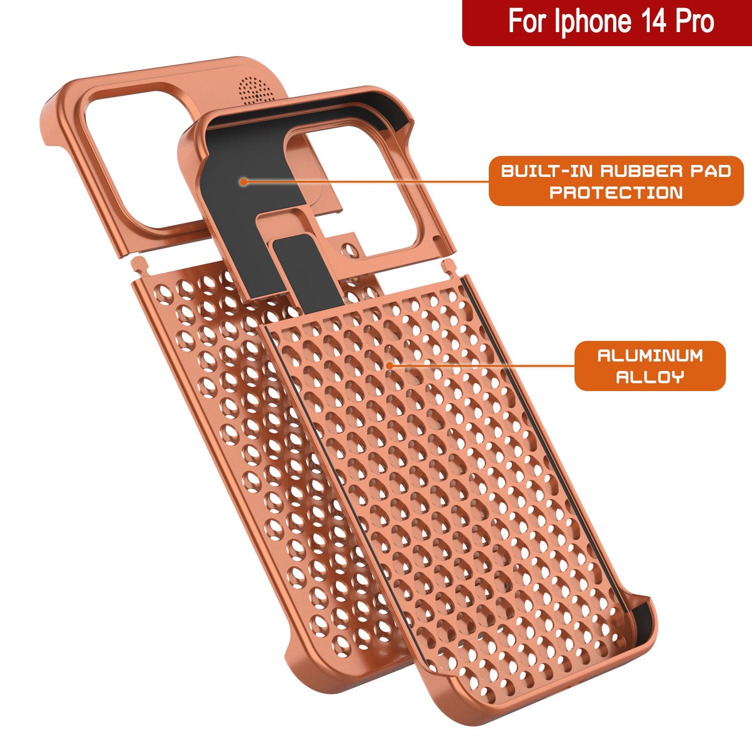 PunkCase for iPhone 14 Pro Aluminum Alloy Case [Fortifier Extreme Series] Ultra Durable Cover [Orange]