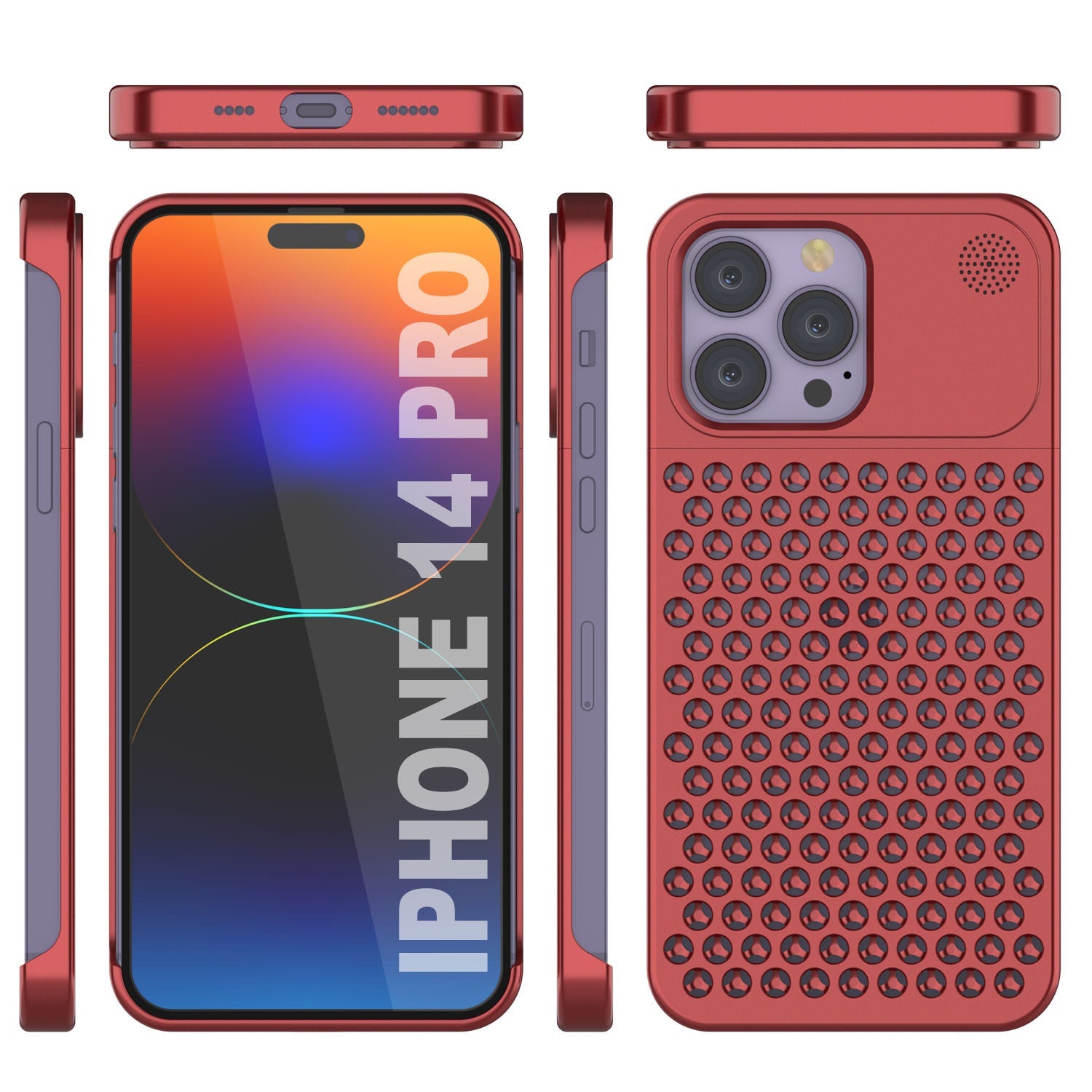 PunkCase for iPhone 14 Pro Aluminum Alloy Case [Fortifier Extreme Series] Ultra Durable Cover [Red]