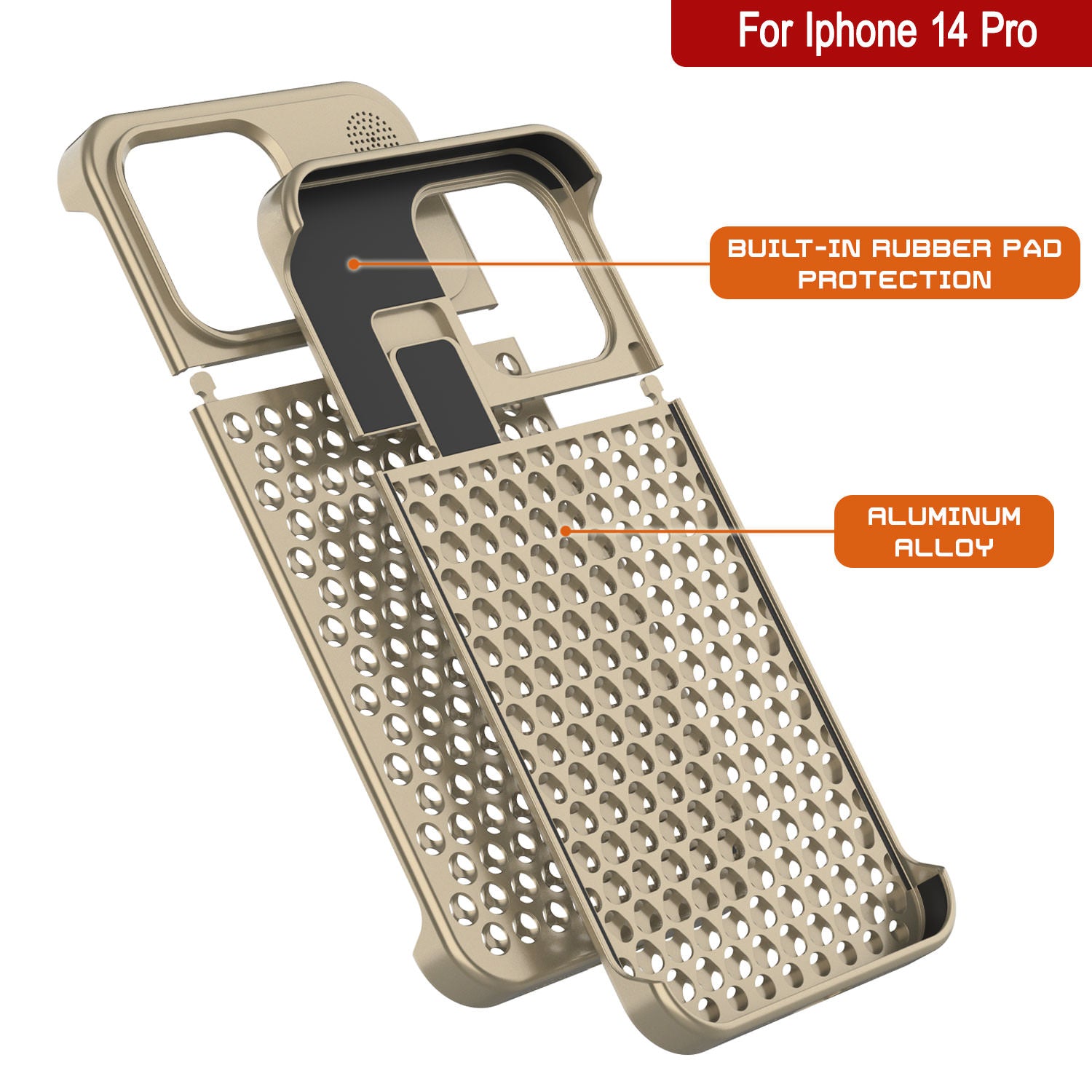 PunkCase for iPhone 14 Pro Aluminum Alloy Case [Fortifier Extreme Series] Ultra Durable Cover [Gold]
