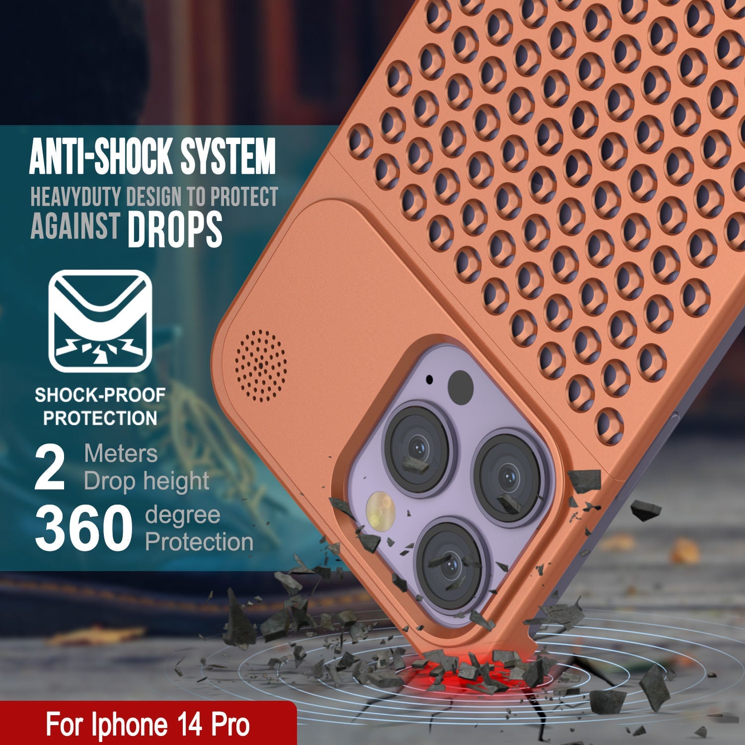 PunkCase for iPhone 14 Pro Aluminum Alloy Case [Fortifier Extreme Series] Ultra Durable Cover [Orange]