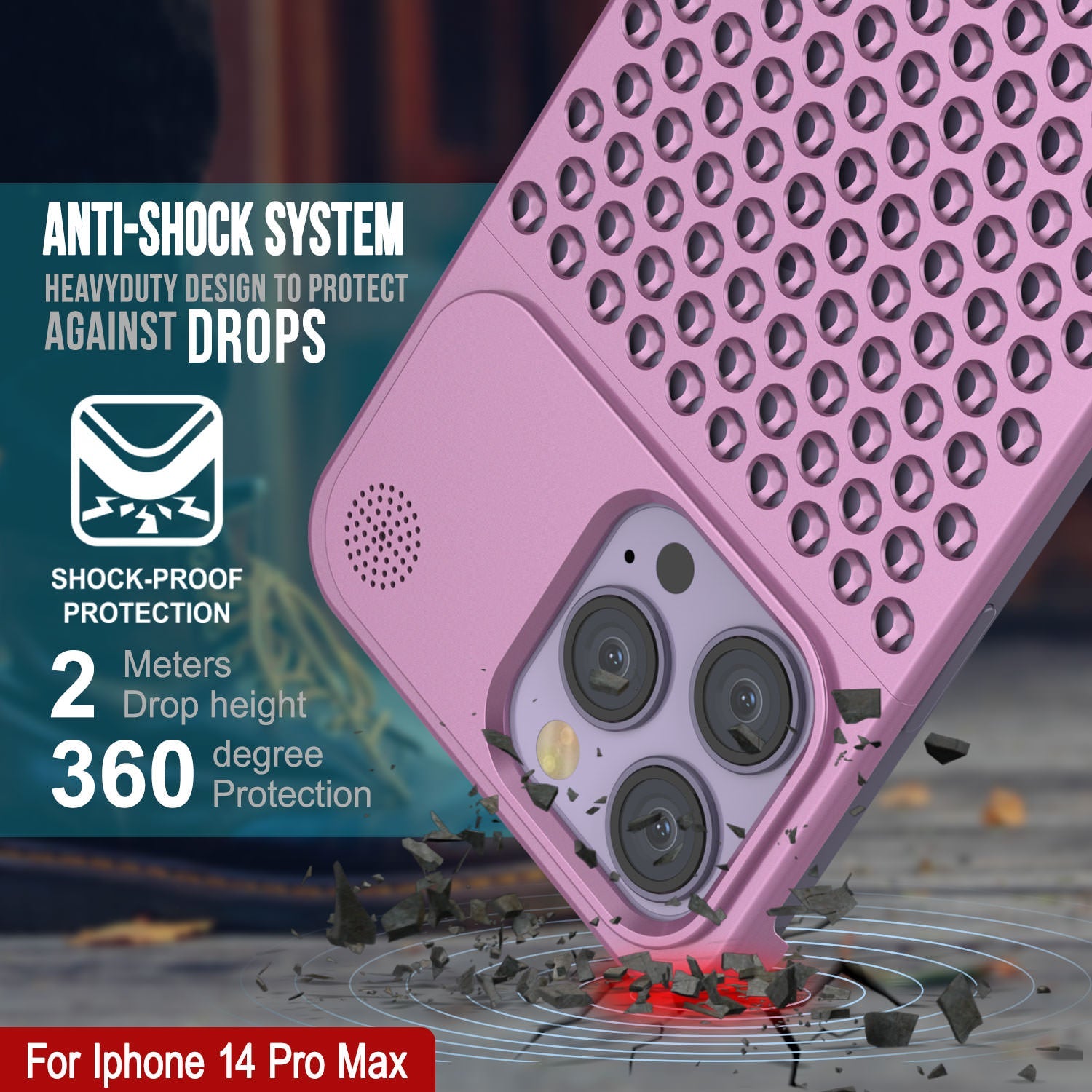 PunkCase for iPhone 14 Pro Max Aluminum Alloy Case [Fortifier Extreme Series] Ultra Durable Cover [Pink]
