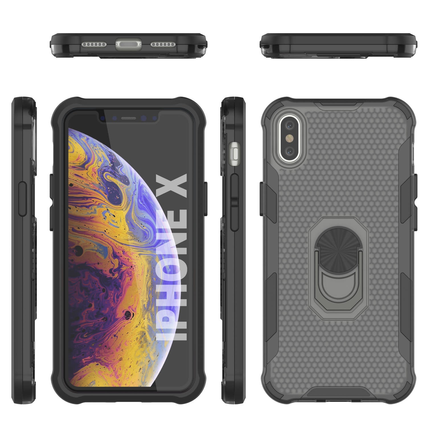 PunkCase for iPhone X Case [Magnetix 2.0 Series] Clear Protective TPU Cover W/Kickstand [Black]