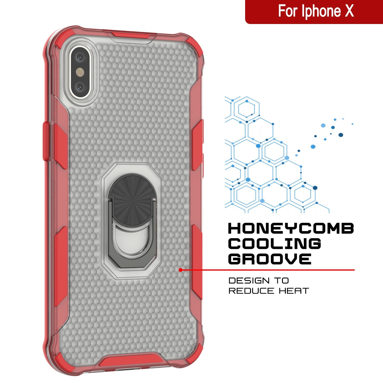 PunkCase for iPhone X Case [Magnetix 2.0 Series] Clear Protective TPU Cover W/Kickstand [Red]