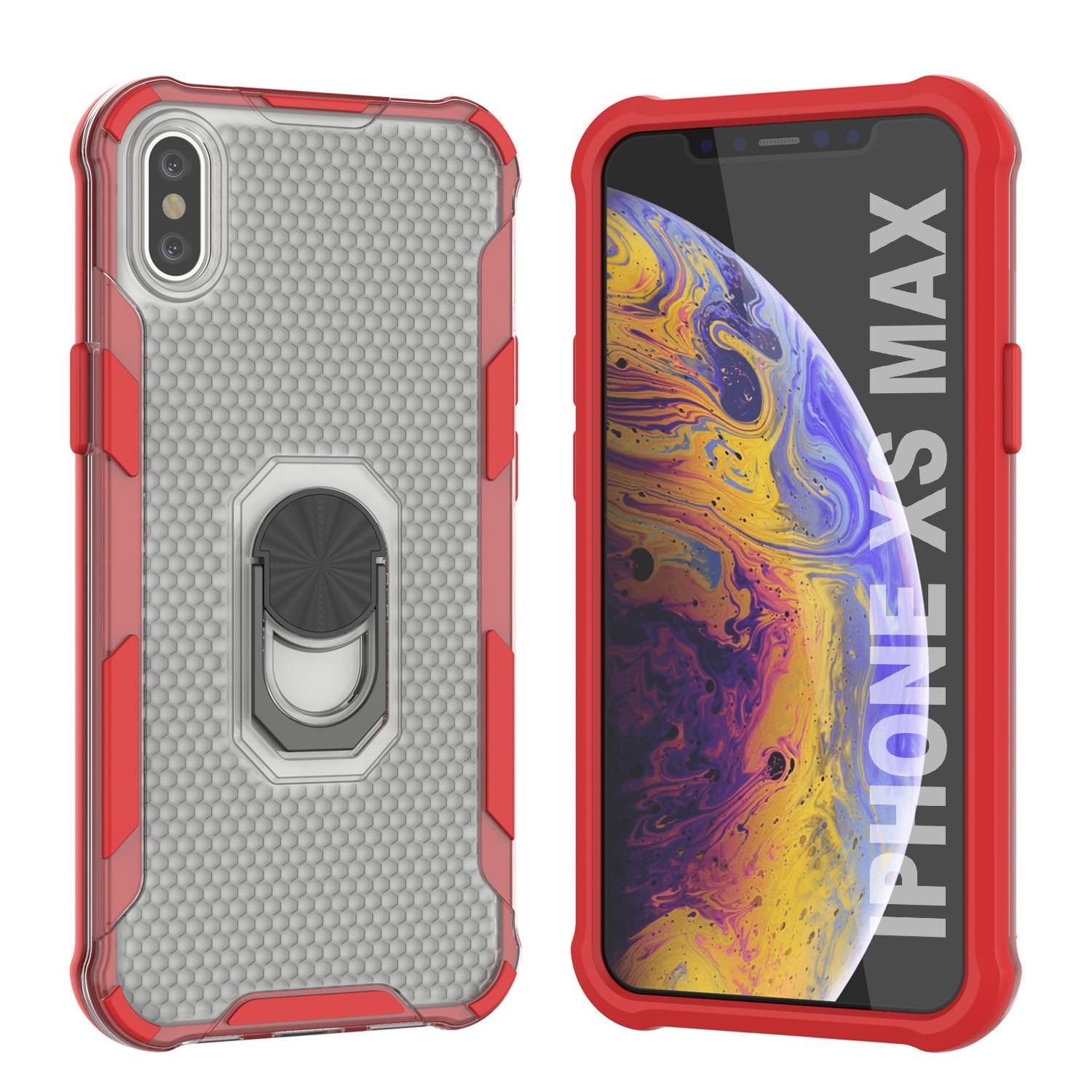 PunkCase for iPhone XS Max Case [Magnetix 2.0 Series] Clear Protective TPU Cover W/Kickstand [Red]