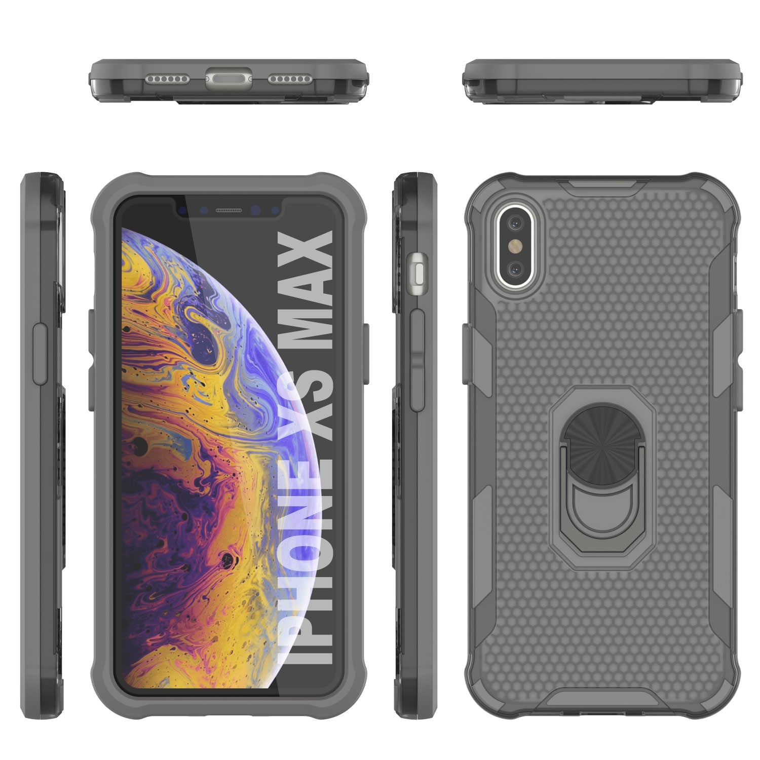 PunkCase for iPhone XS Max Case [Magnetix 2.0 Series] Clear Protective TPU Cover W/Kickstand [Grey]