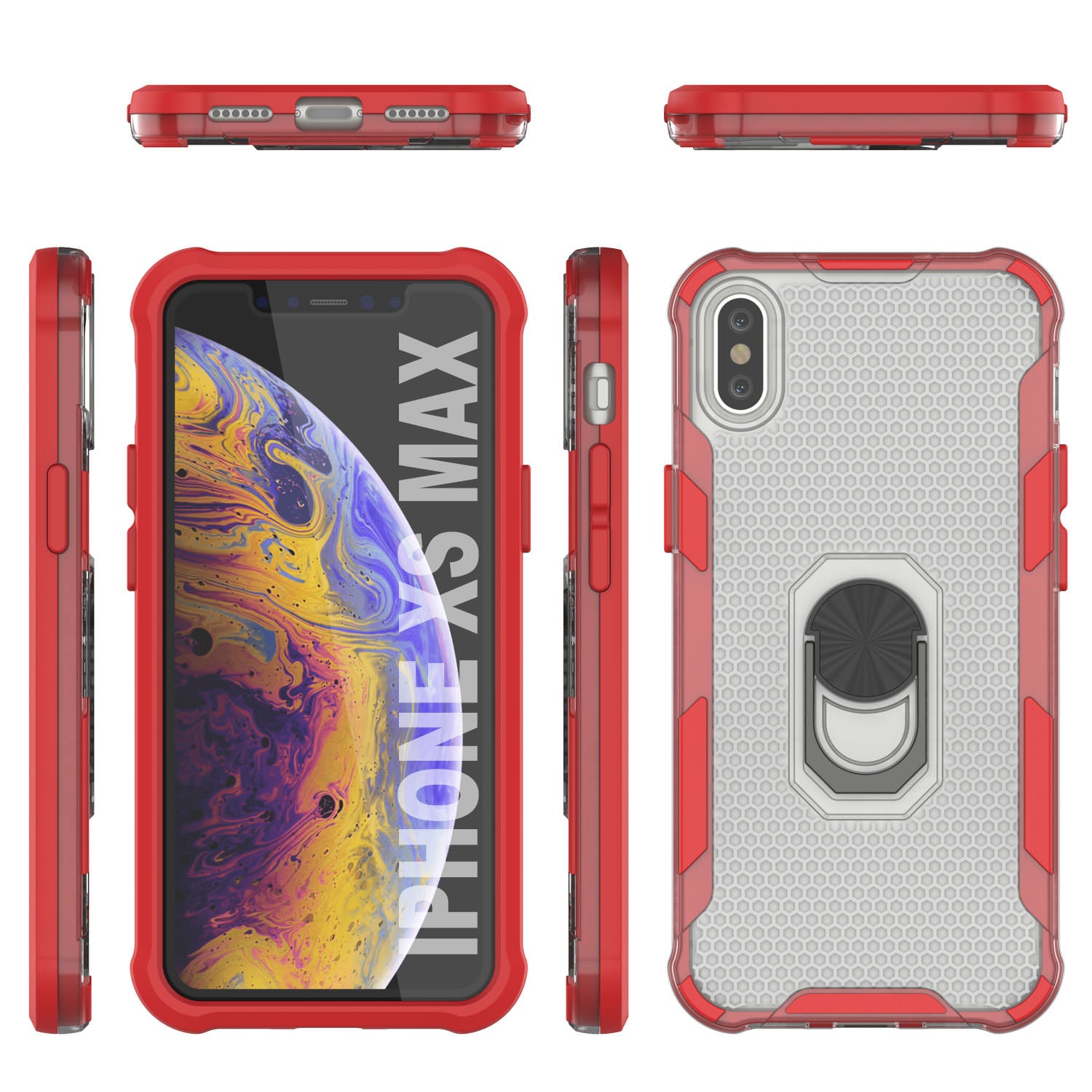 PunkCase for iPhone XS Max Case [Magnetix 2.0 Series] Clear Protective TPU Cover W/Kickstand [Red]
