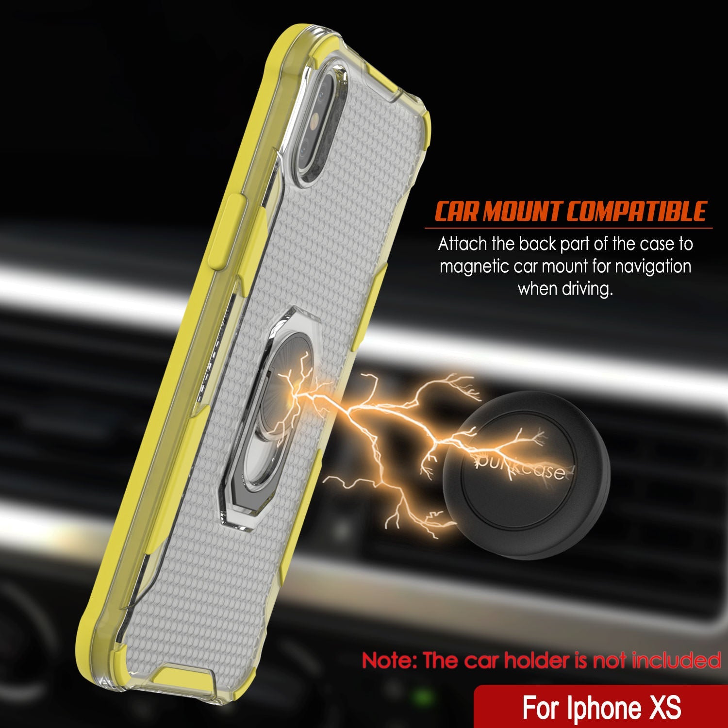 PunkCase for iPhone XS Case [Magnetix 2.0 Series] Clear Protective TPU Cover W/Kickstand [Yellow]