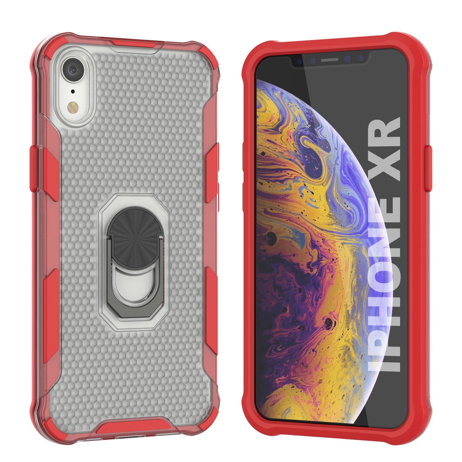 PunkCase for iPhone XR Case [Magnetix 2.0 Series] Clear Protective TPU Cover W/Kickstand [Red]