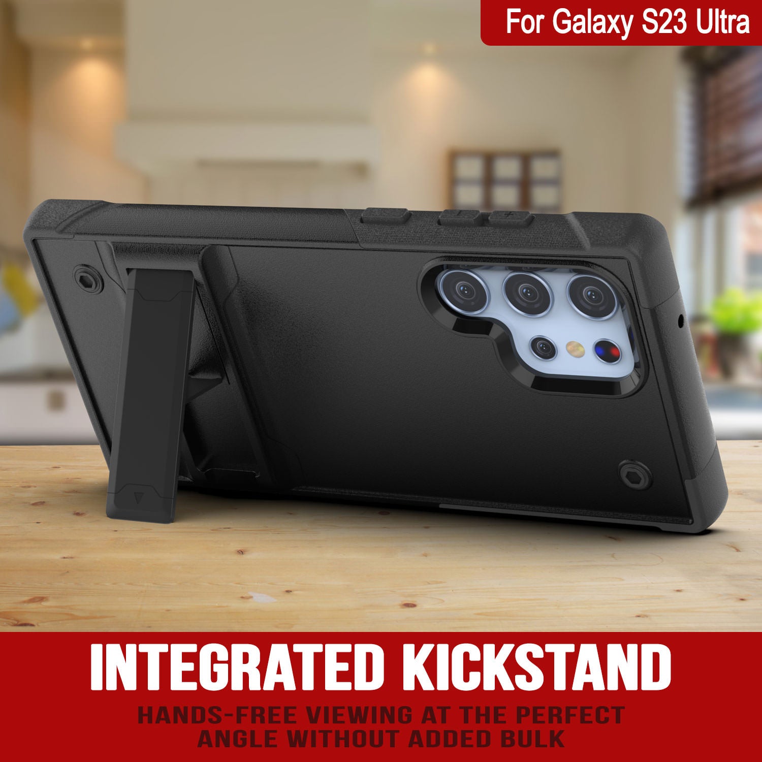 Punkcase Galaxy S23 Ultra Case [Reliance Series] Protective Hybrid Military Grade Cover W/Built-in Kickstand [Black]
