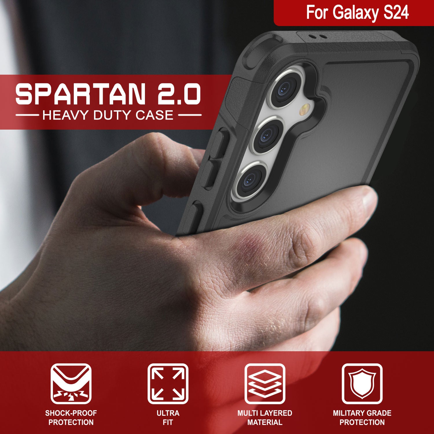 PunkCase Galaxy S24 Case, [Spartan 2.0 Series] Clear Rugged Heavy Duty Cover [Black]