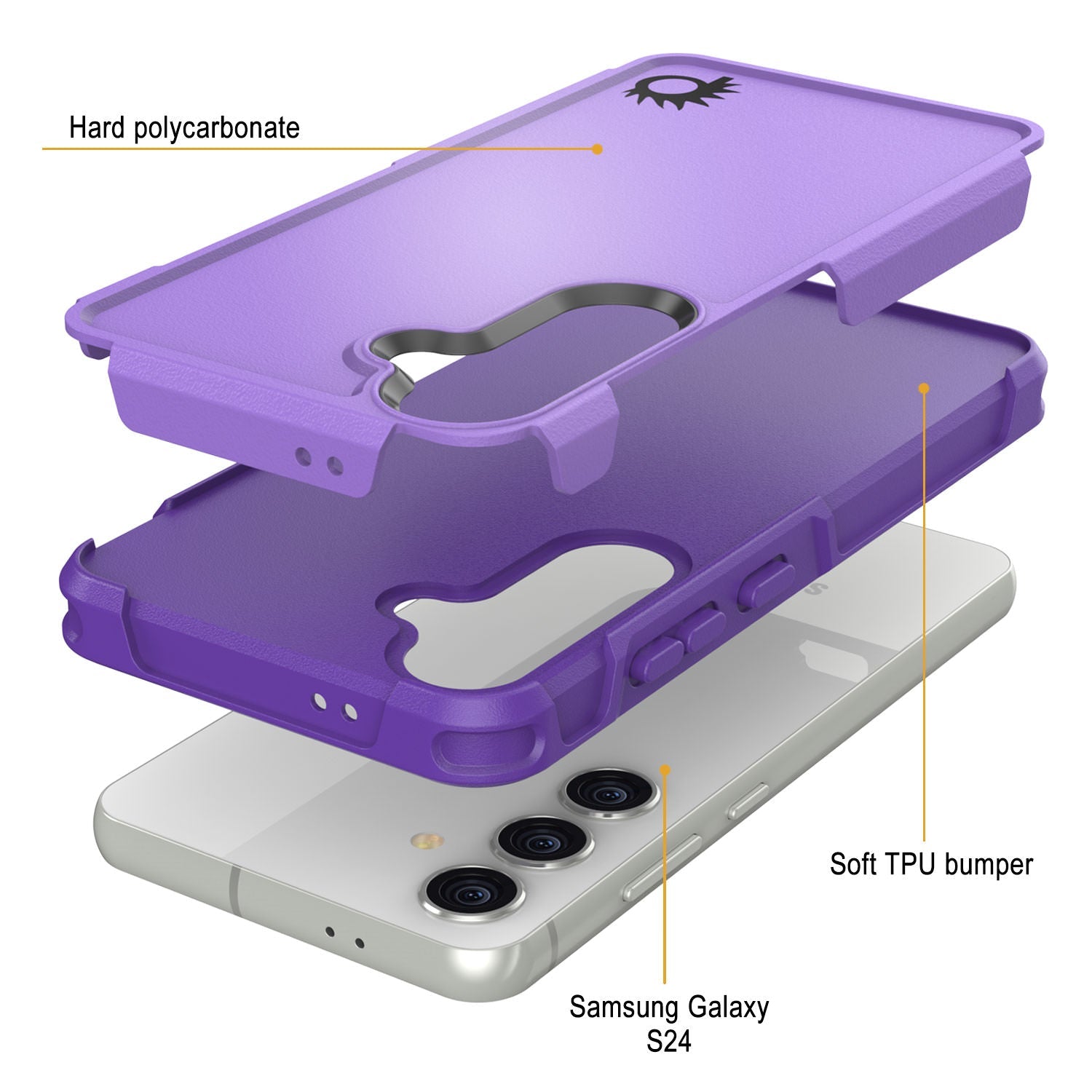 PunkCase Galaxy S24 Case, [Spartan 2.0 Series] Clear Rugged Heavy Duty Cover [Purple]