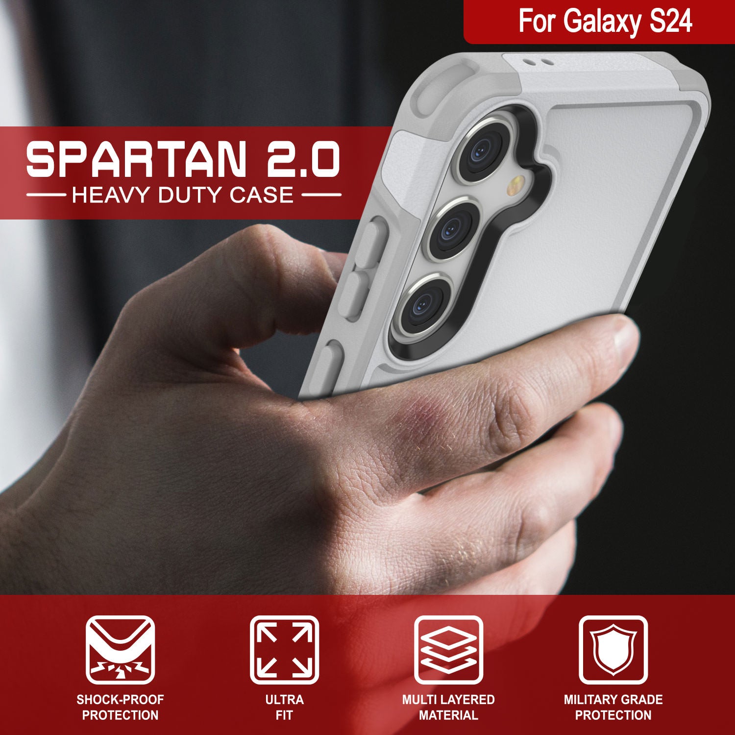 PunkCase Galaxy S24 Case, [Spartan 2.0 Series] Clear Rugged Heavy Duty Cover [White]