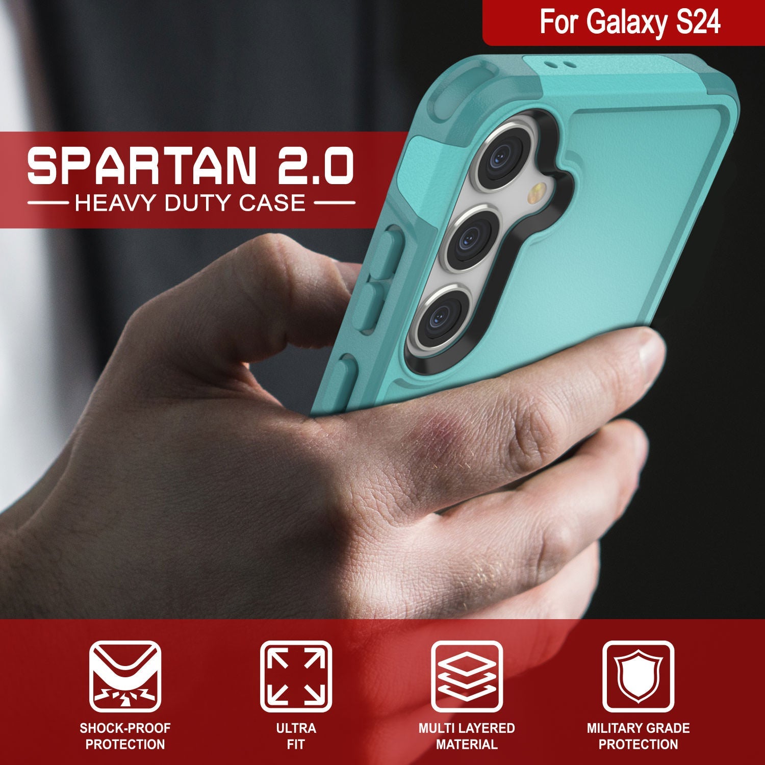 PunkCase Galaxy S24 Case, [Spartan 2.0 Series] Clear Rugged Heavy Duty Cover [Light Blue]