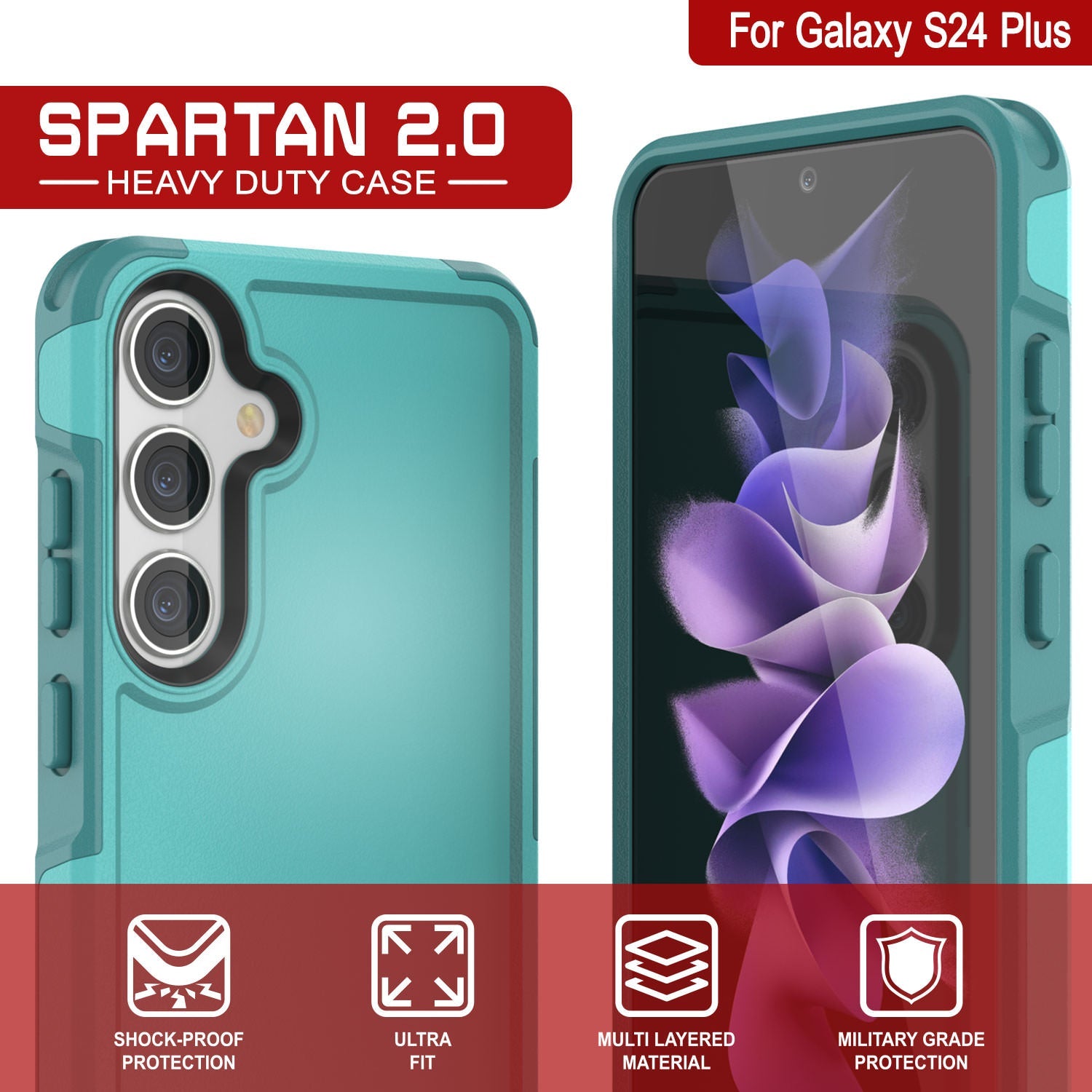 PunkCase Galaxy S24+ Plus Case, [Spartan 2.0 Series] Clear Rugged Heavy Duty Cover [Light Blue]