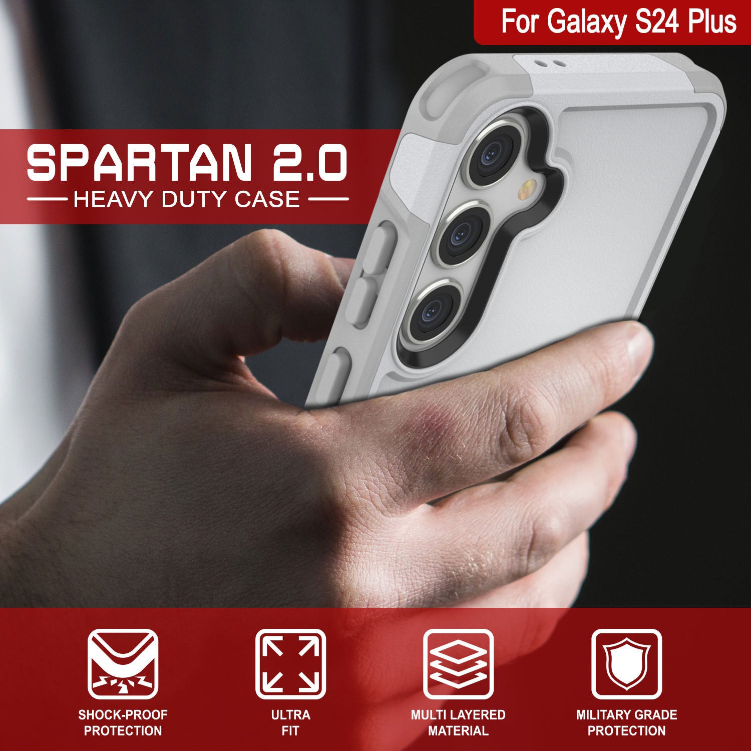 PunkCase Galaxy S24+ Plus Case, [Spartan 2.0 Series] Clear Rugged Heavy Duty Cover [White]