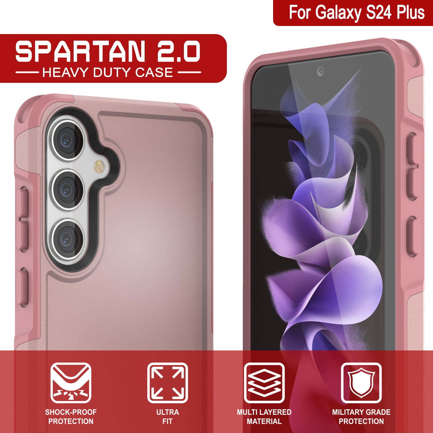 PunkCase Galaxy S24+ Plus Case, [Spartan 2.0 Series] Clear Rugged Heavy Duty Cover [Pink]