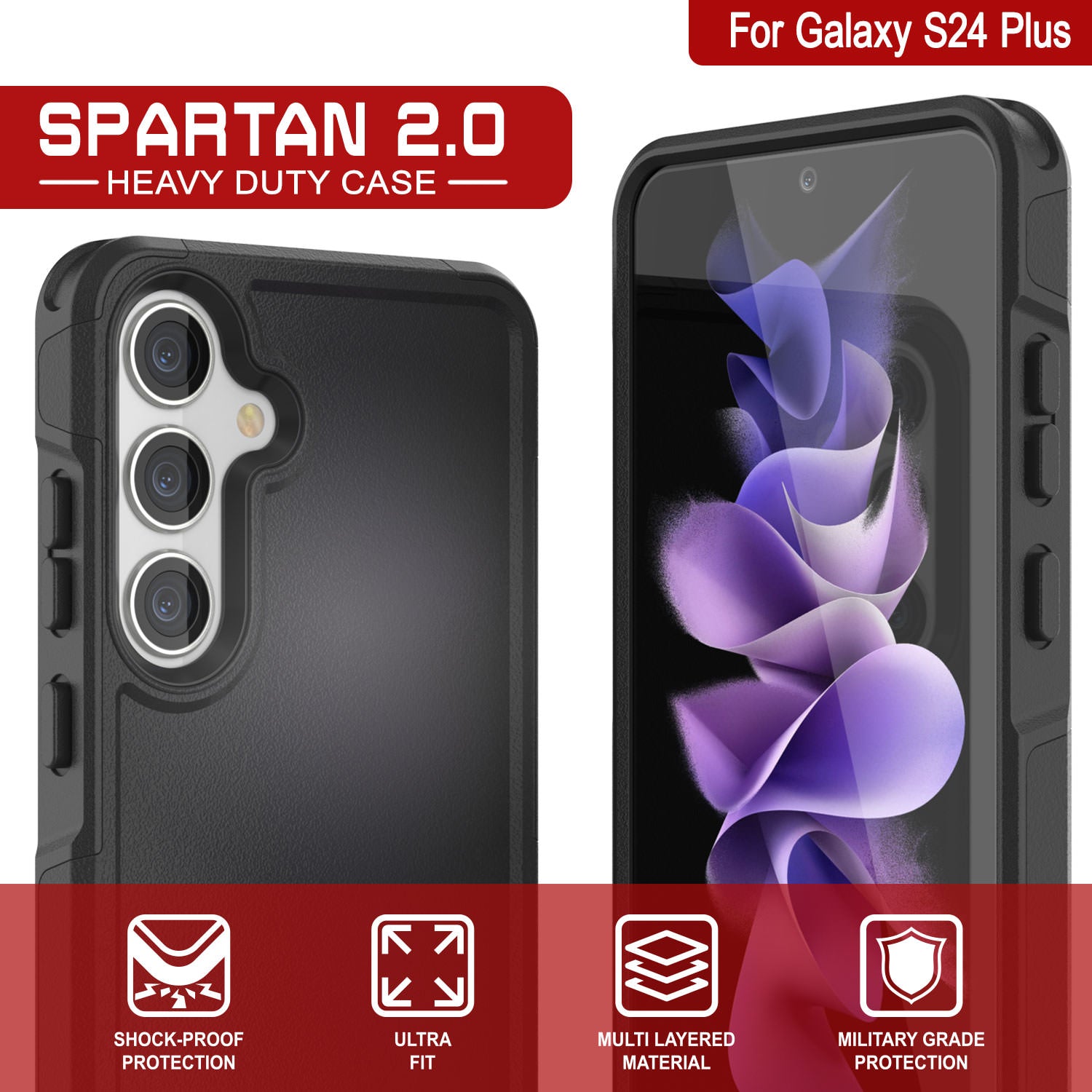 PunkCase Galaxy S24+ Plus Case, [Spartan 2.0 Series] Clear Rugged Heavy Duty Cover [Black]