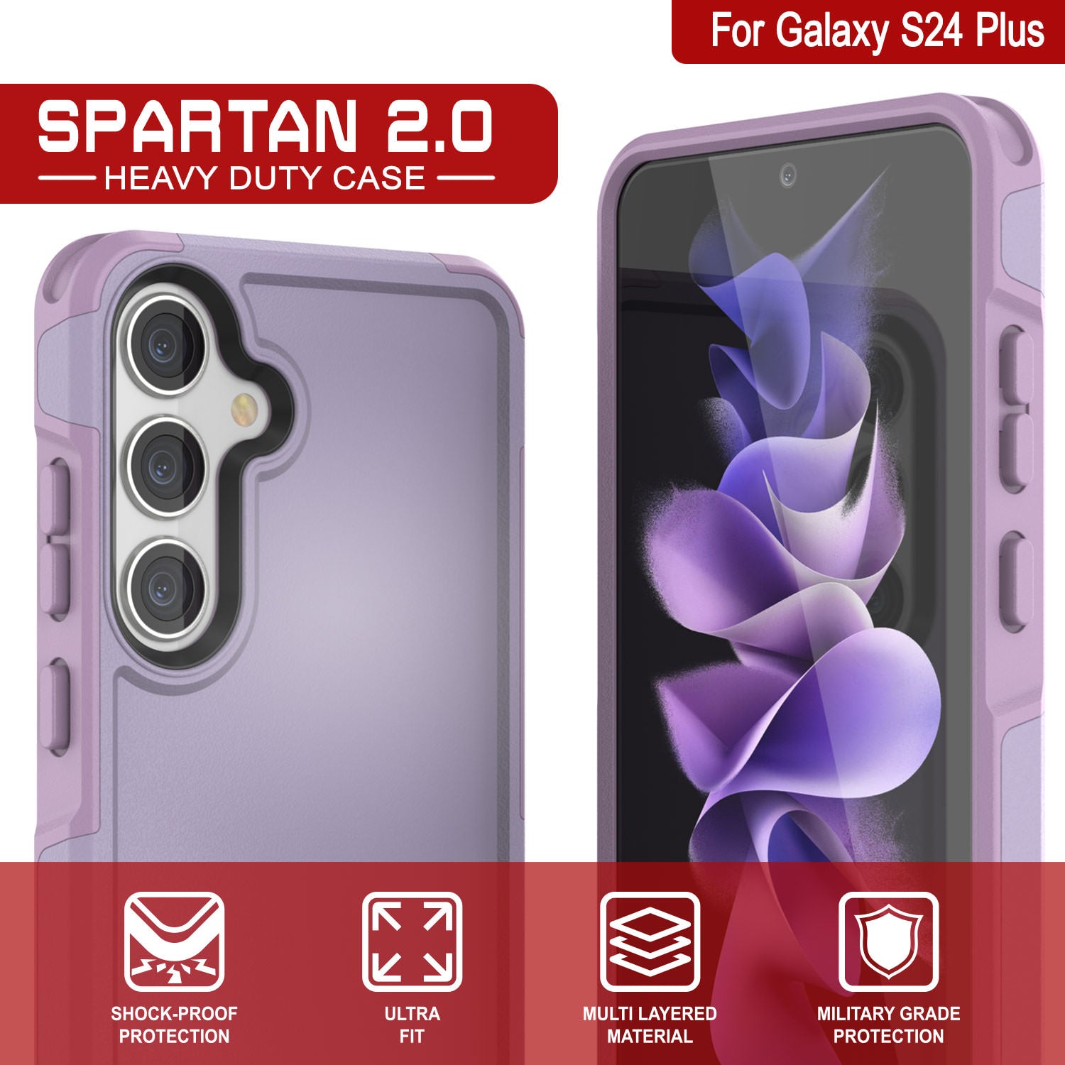 PunkCase Galaxy S24+ Plus Case, [Spartan 2.0 Series] Clear Rugged Heavy Duty Cover [Lilac]