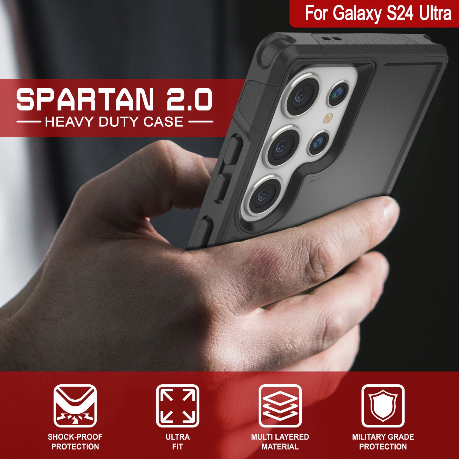 PunkCase Galaxy S24 Ultra Case, [Spartan 2.0 Series] Clear Rugged Heavy Duty Cover [Black]